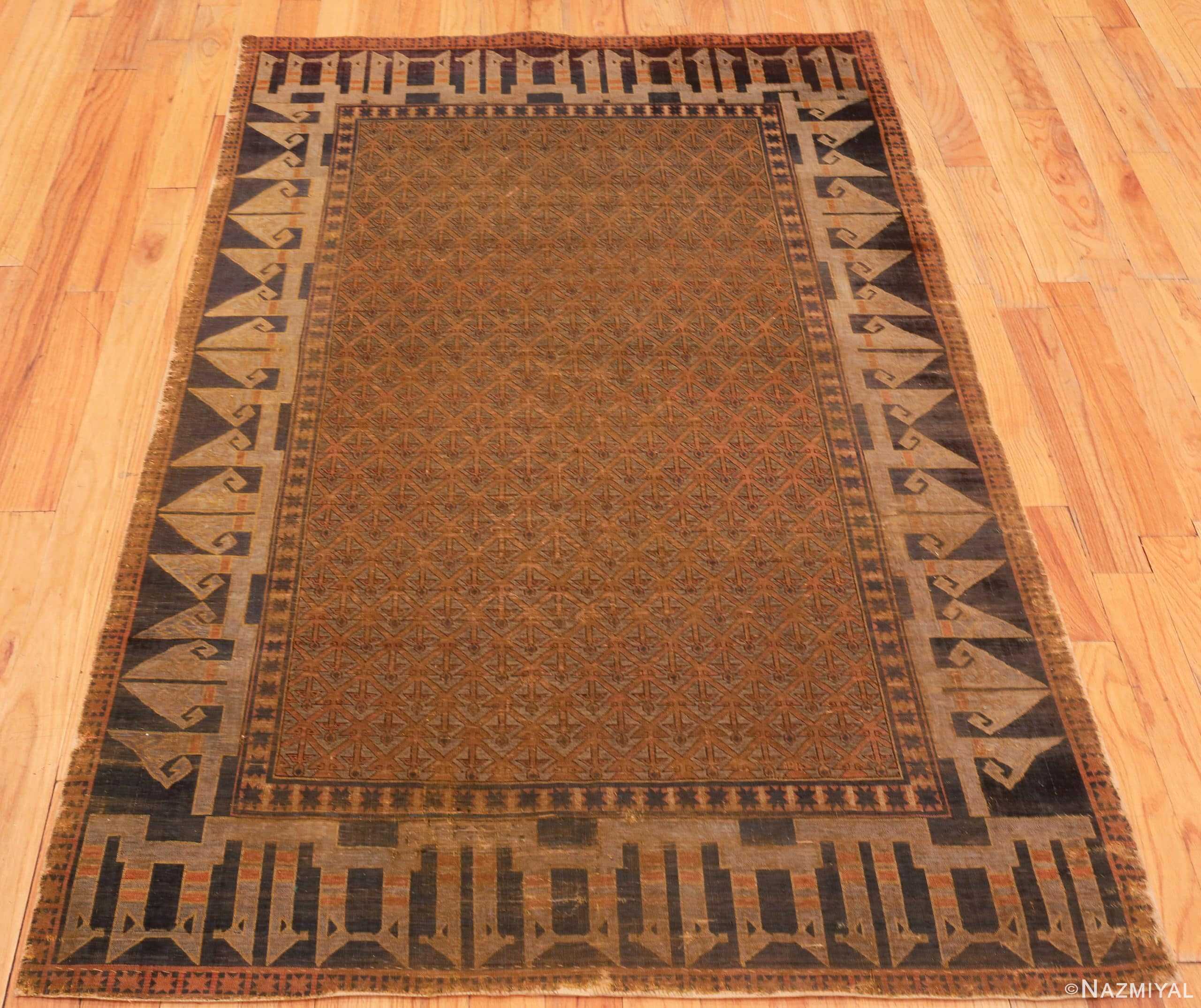 Whole View Of Silk Antique Turkish Seljuk Design Rug 70665 by Nazmiyal Antique Rugs