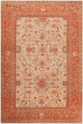 Ivory Background Antique Persian Sultanabad Area Rug 71045 by Nazmiyal Antique Rugs