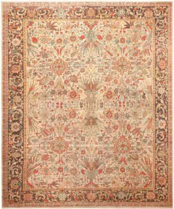 Ivory Background Large Antique Persian Sultanabad Rug 71044 by Nazmiyal Antique Rugs