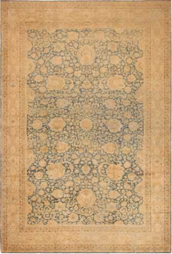 Large Blue Background Antique Persian Kerman Area Rug 71053 by Nazmiyal Antique Rugs