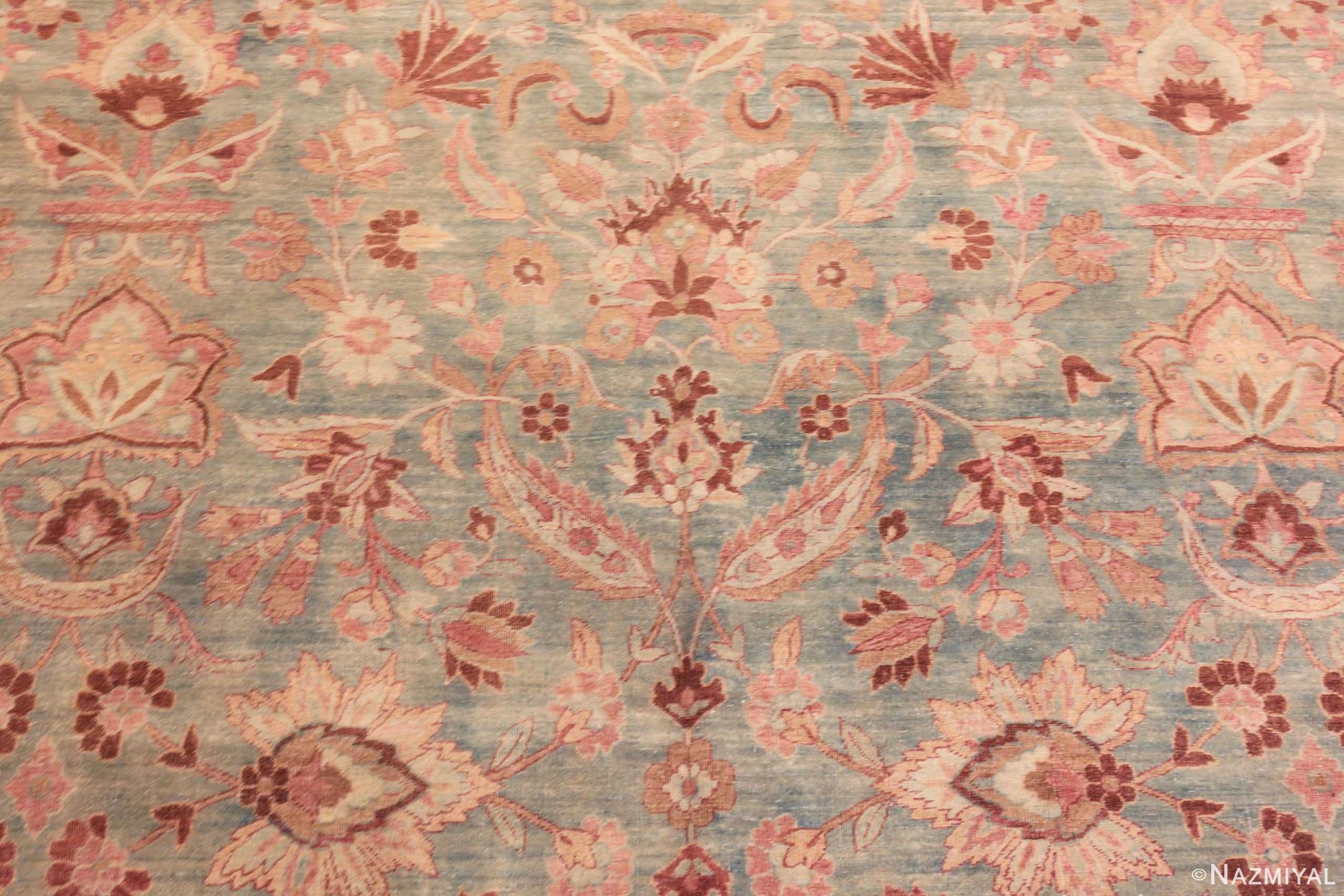 Detail Of Oversized Light Blue Background Antique Persian Kerman Rug 71048 by Nazmiyal Antique Rugs
