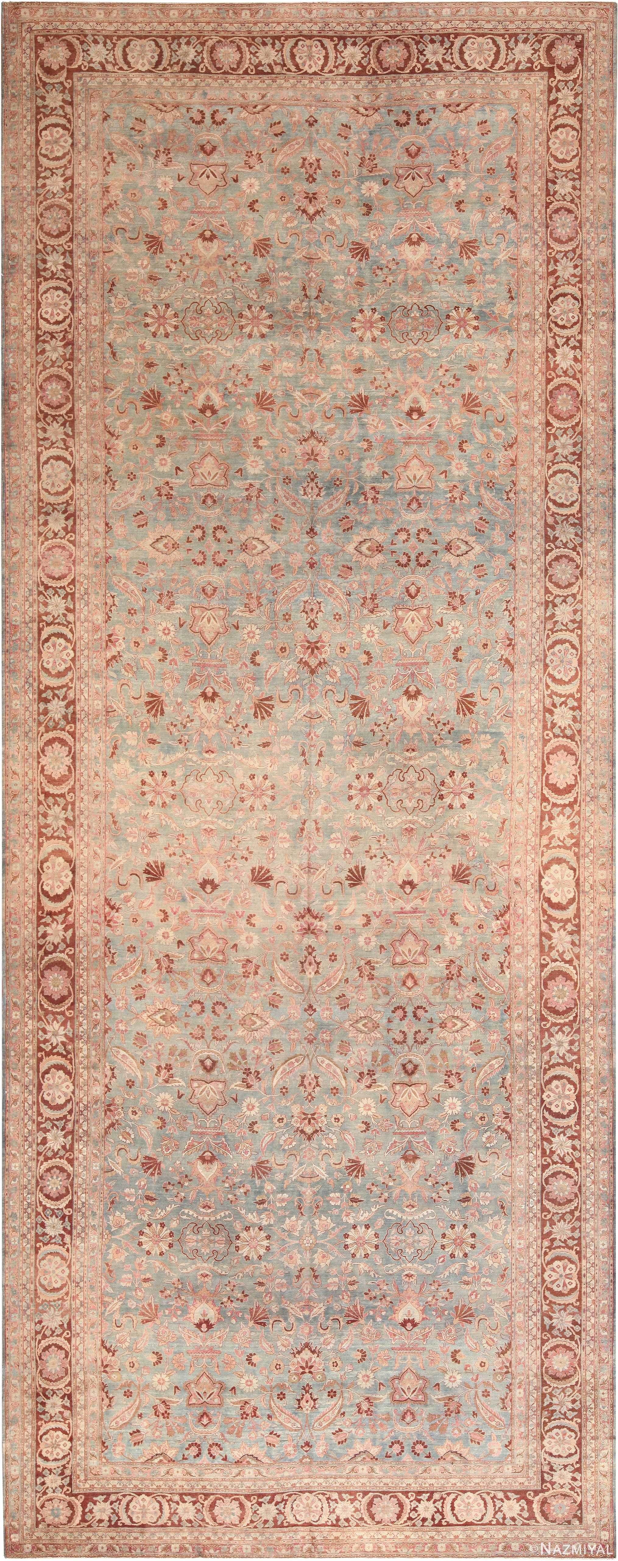 Oversized Light Blue Background Antique Persian Kerman Rug 71048 by Nazmiyal Antique Rugs