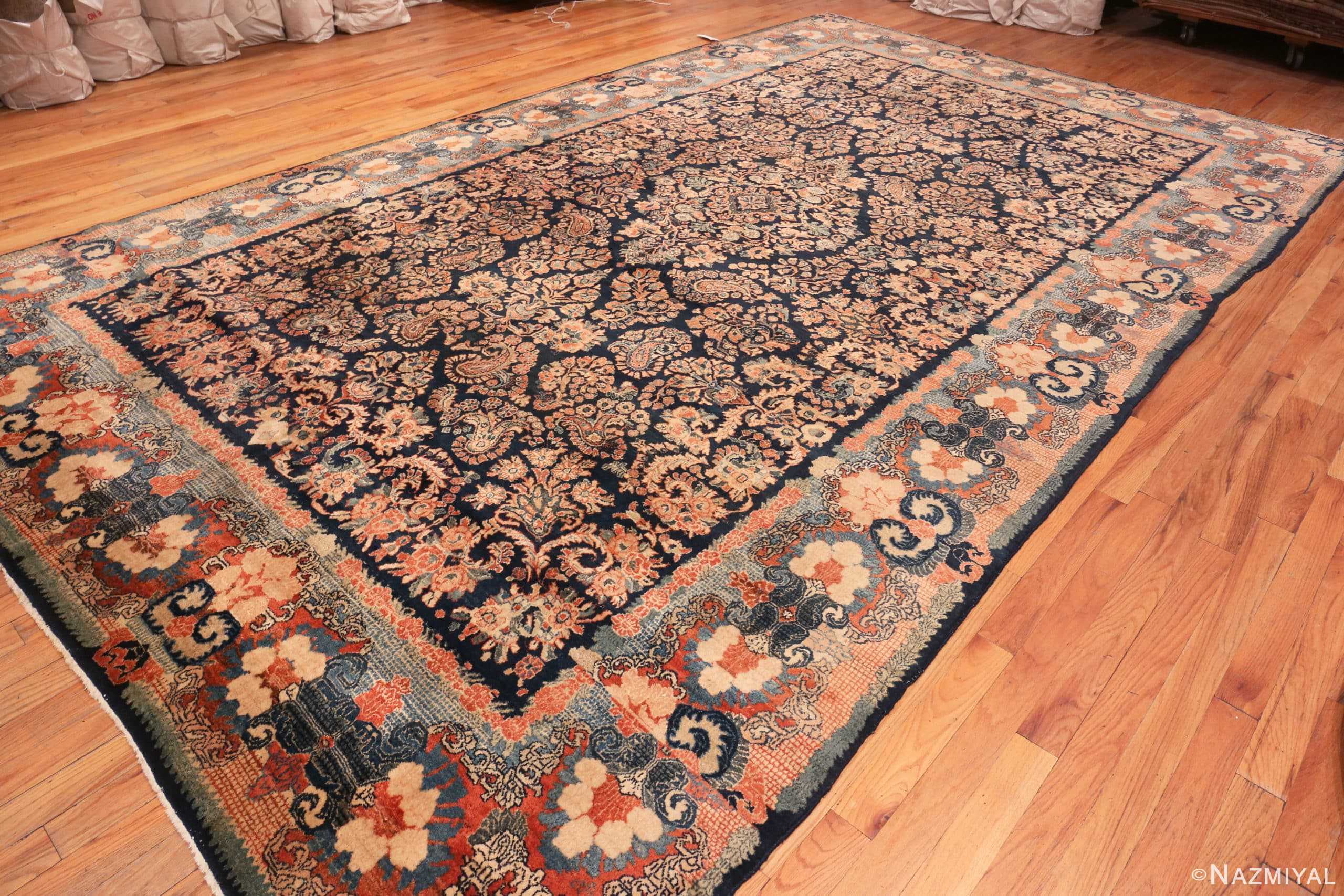 Side Of Large Floral Antique Persian Sarouk Rug 70814 by Nazmiyal Antique Rugs