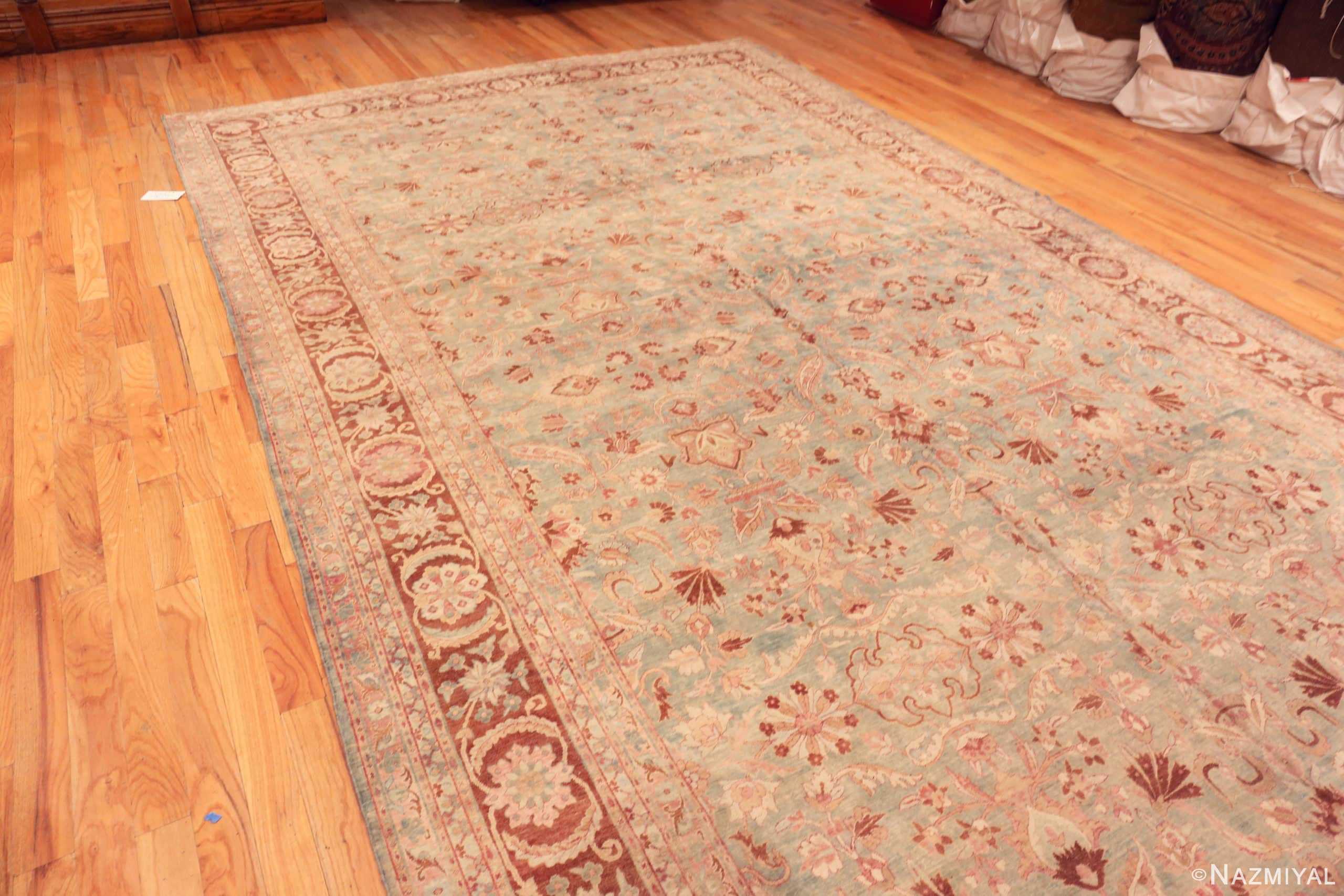 Side Of Oversized Light Blue Background Antique Persian Kerman Rug 71048 by Nazmiyal Antique Rugs