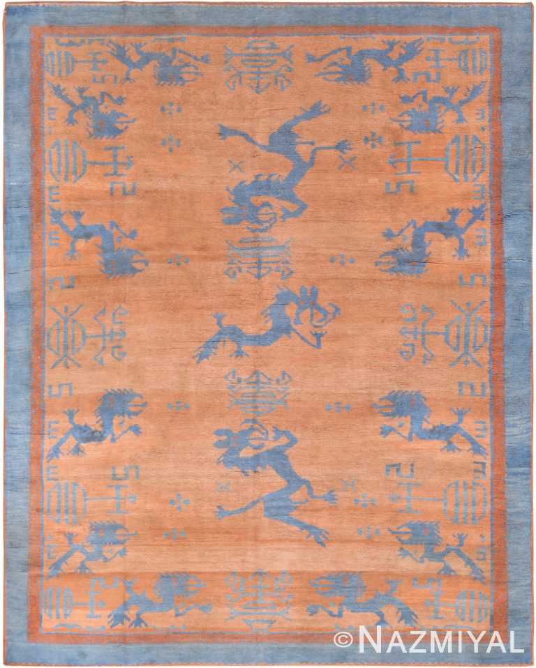 Vintage Asian Dragon Design Cotton Agra Rug 70626 by Nazmiyal Antique Rugs