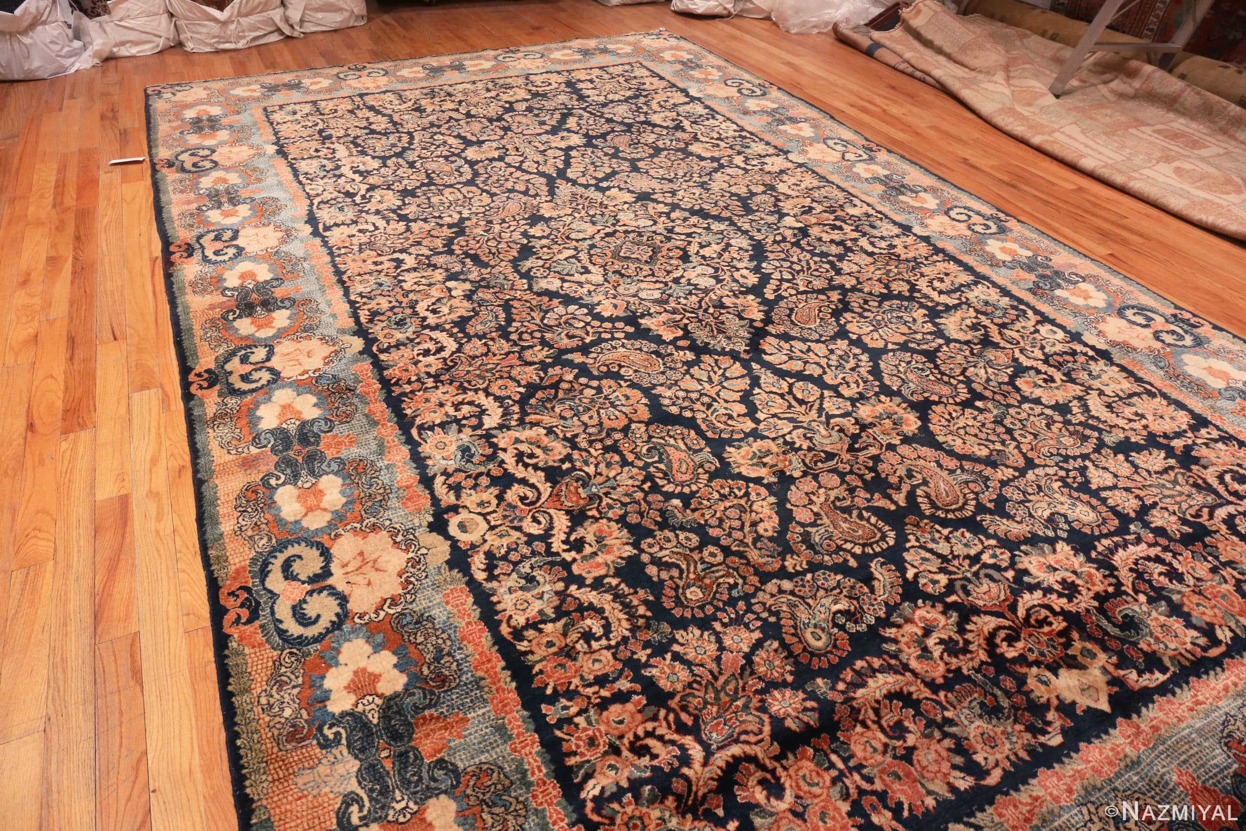 Whole View Of Large Floral Antique Persian Sarouk Rug 70814 by Nazmiyal Antique Rugs