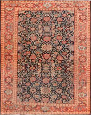 Blue Background Antique Persian Sarouk Farahan Area Rug 71062 by Nazmiyal Antique Rugs