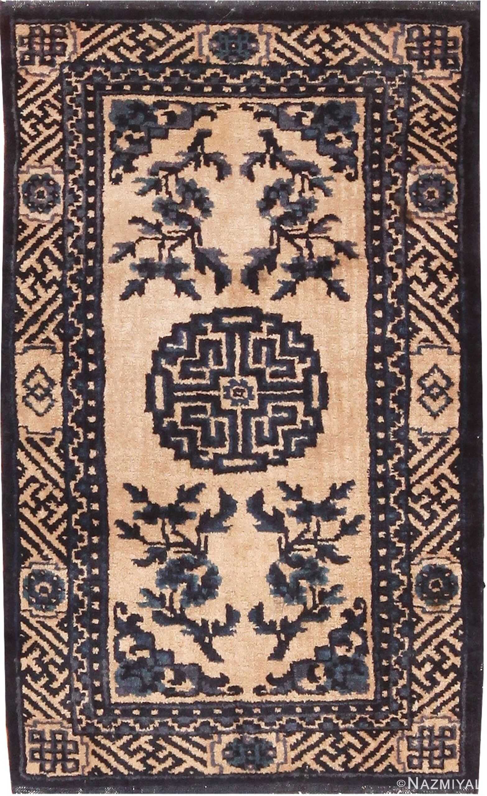 Small Ivory And Blue Antique Chinese Rug 70882 by Nazmiyal Antique Rugs