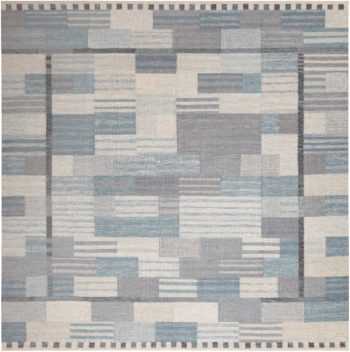 Square Modern Geometric Swedish Inspired Flat Woven Area Rug 60898 by Nazmiyal Antique Rugs
