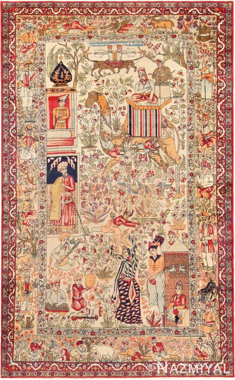 Antique Persian Pictorial Kerman Rug 71198 by Nazmiyal Antique Rug