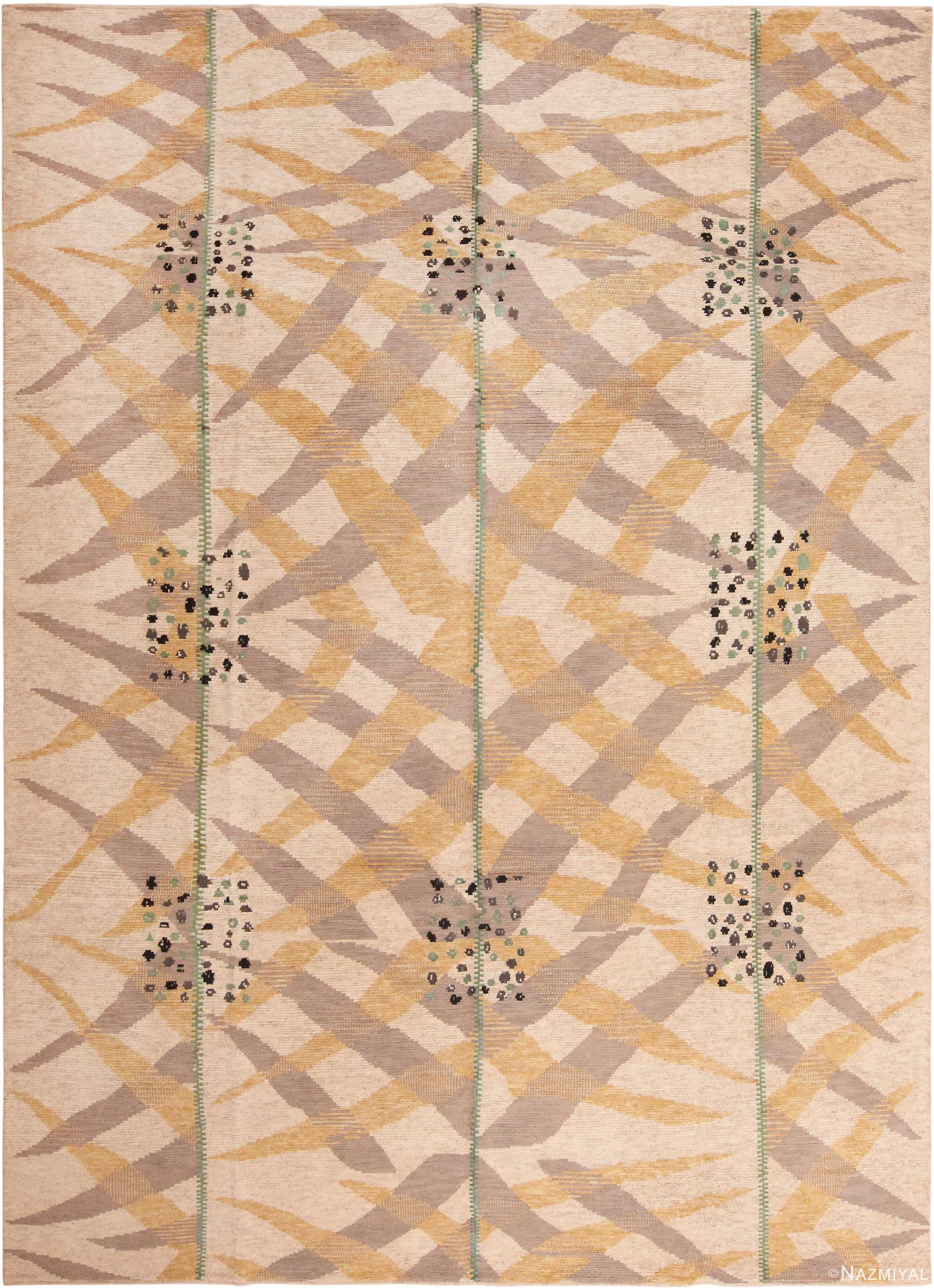 Beige Silk And Wool Modern Swedish Style Area Rug #60900 by Nazmiyal Antique Rugs