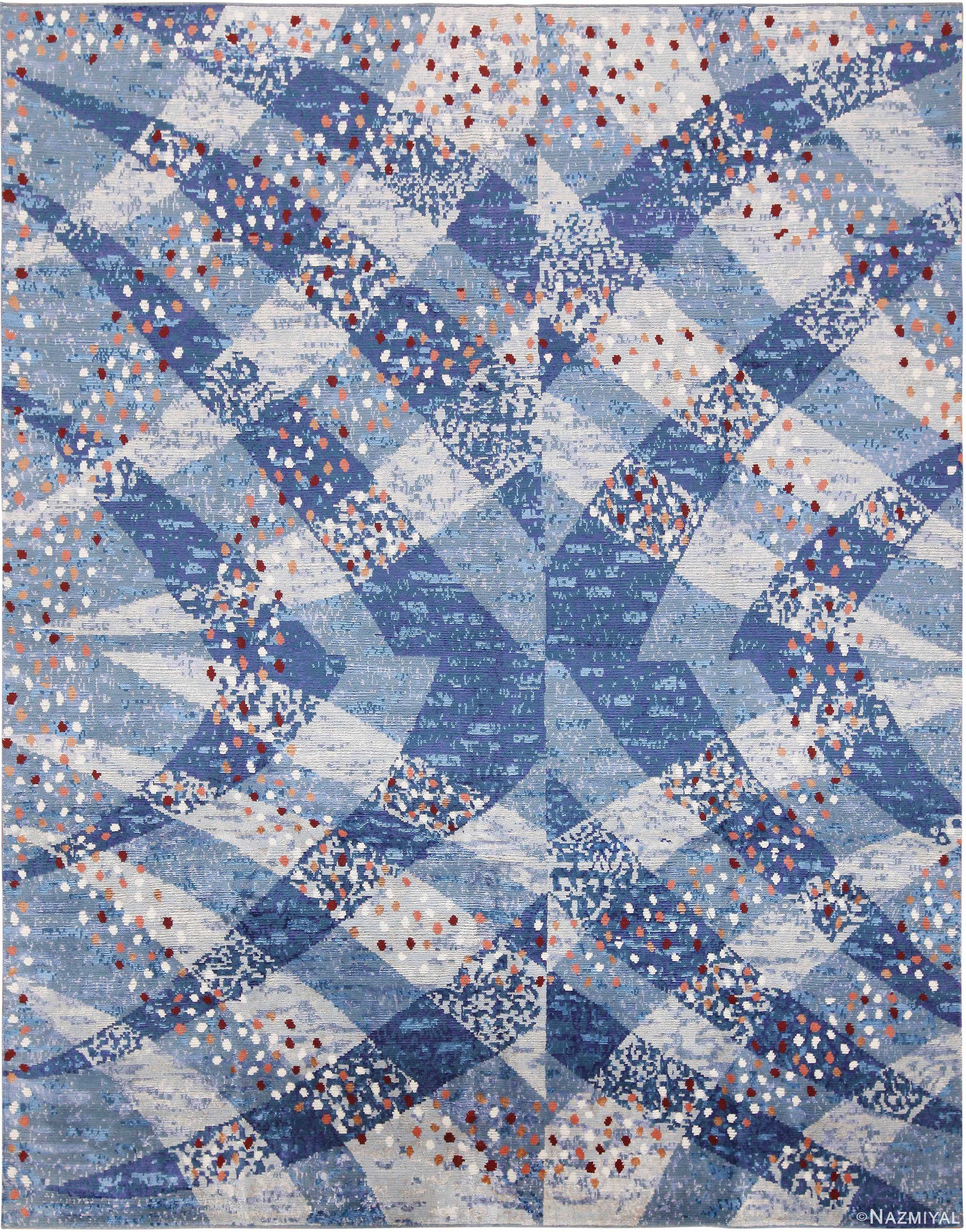 Spectacular Blue Silk And Wool Modern Swedish Design Area Rug 60911 by Nazmiyal Antique Rugs