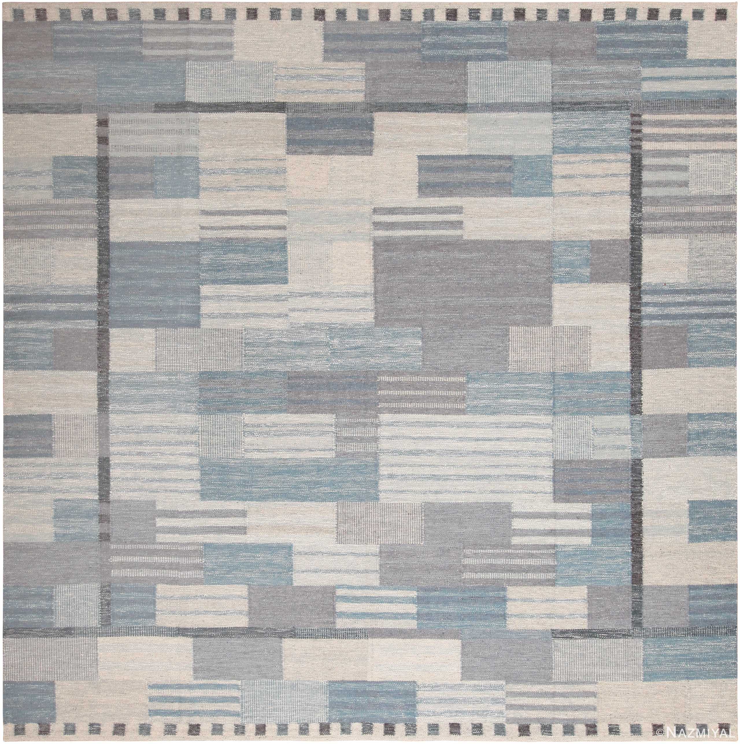 Square Modern Geometric Swedish Inspired Flat Woven Area Rug 60898 by Nazmiyal Antique Rugs