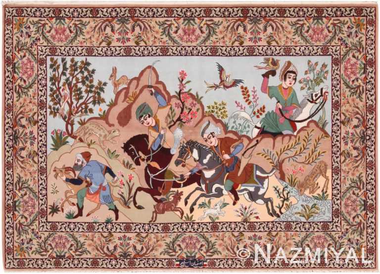Vintage Persian Isfahan Hunting Scene Rug 71199 by Nazmiyal Antique Rug