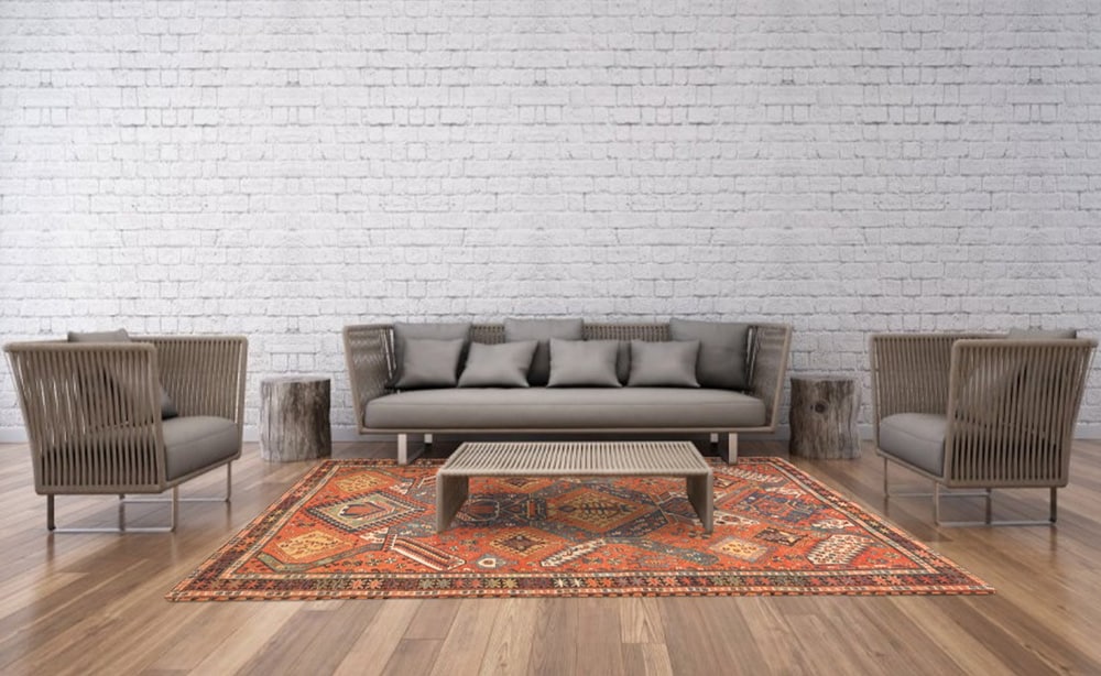 Modern Minimalist Sitting Room With Antique Caucasian Soumak Rug 71154 by Nazmiyal Antique Rugs