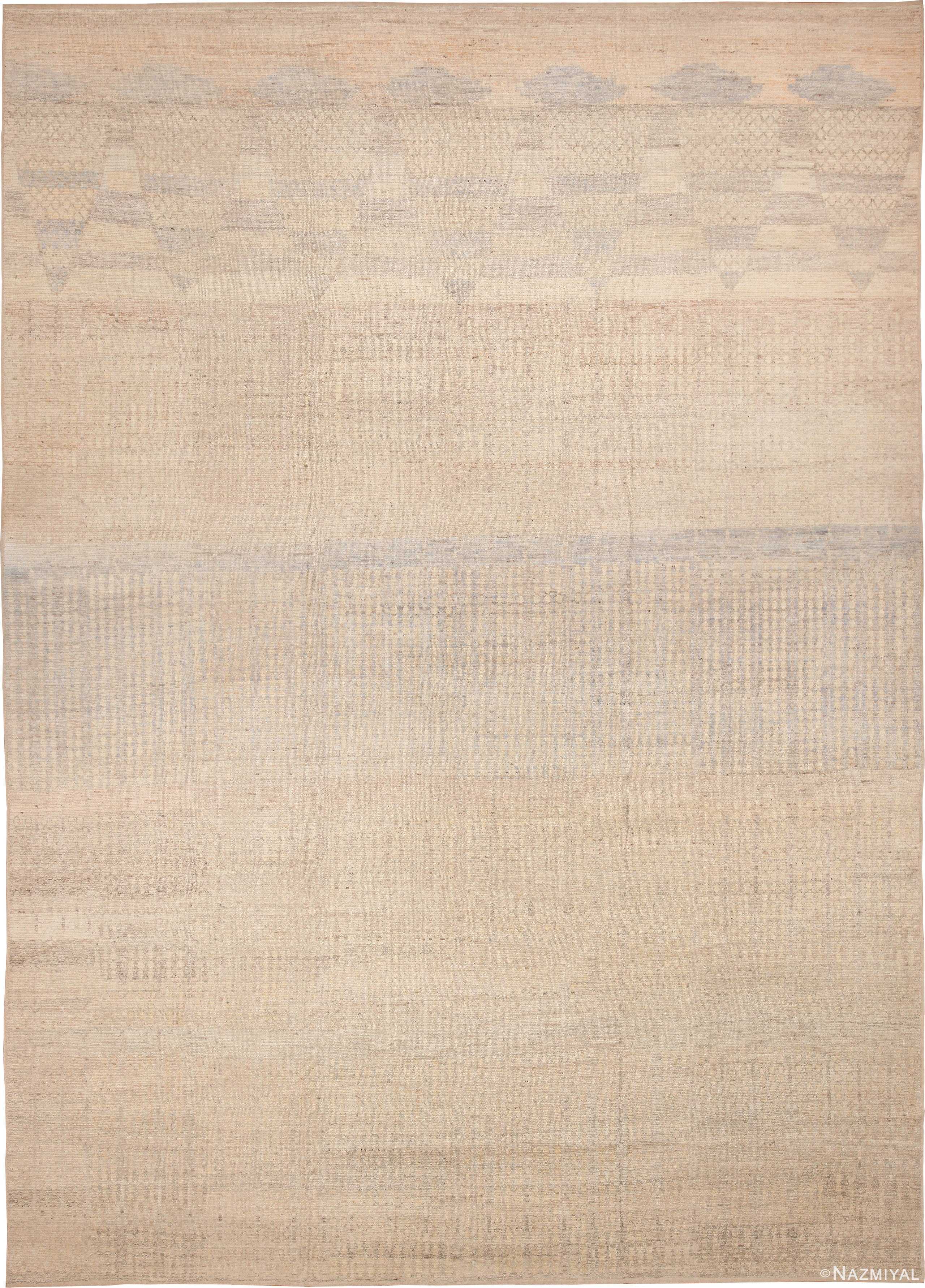 Cream Color Oversized Modern Distressed Decorative Rug 60945 by Nazmiyal Antique Rugs