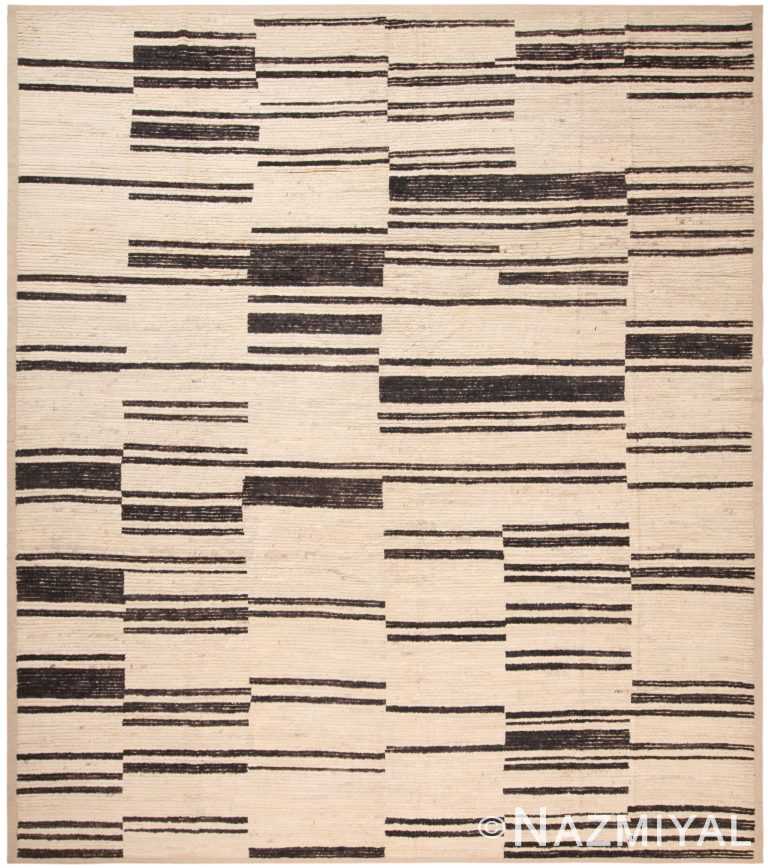 Ivory Background Modern Distressed Rug 60943 by Nazmiyal Antique Rugs