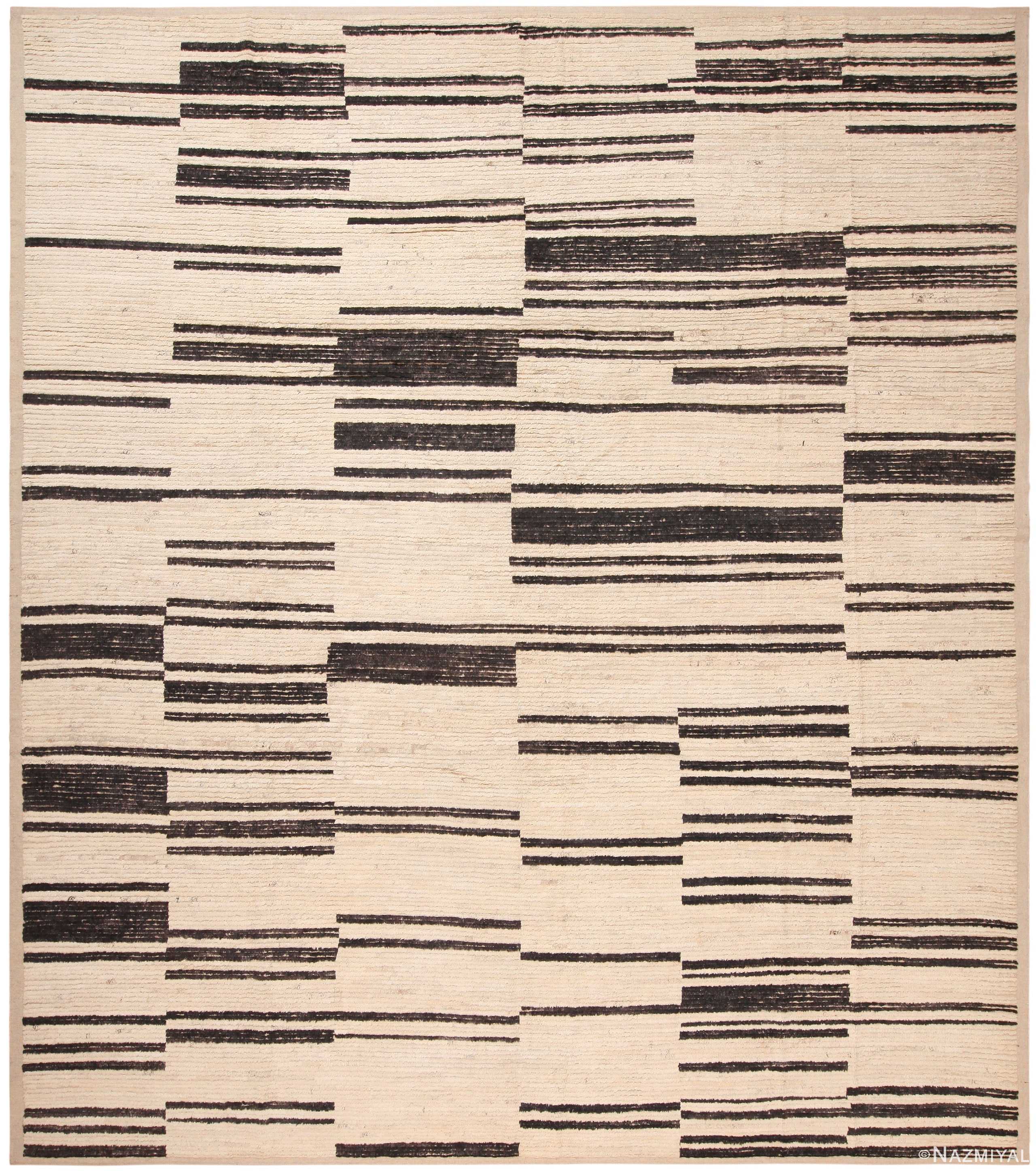 Ivory Background Modern Distressed Rug 60943 by Nazmiyal Antique Rugs