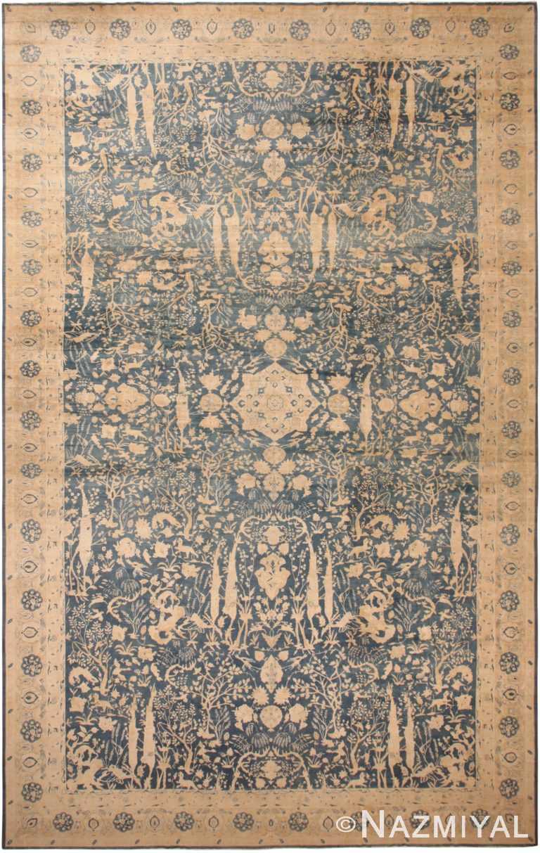 Oversized Blue Background Antique Indian Floral Rug 71340 by Nazmiyal Antique Rugs