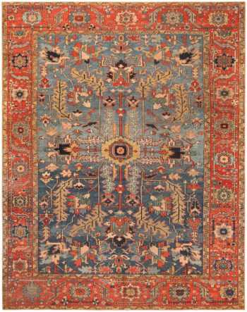 Blue Background Antique Persian Heriz Rug 71377 by Nazmiyal Antique Rugs