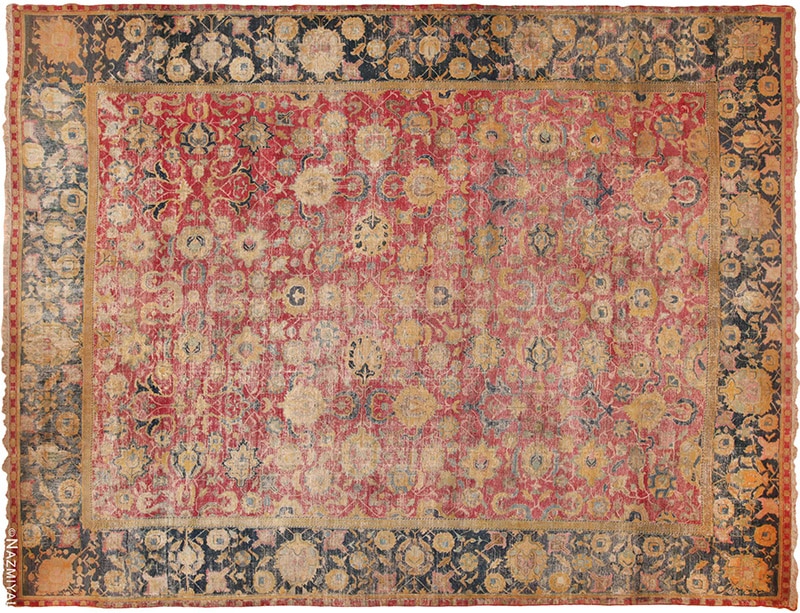 Alfombras antiguas de Nazmiyal, alfombra grande de Isfahan persa antigua del siglo XVII 70804