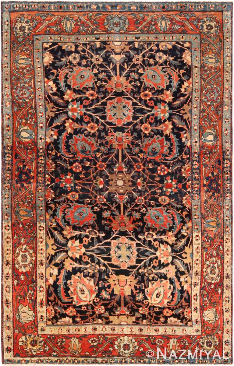 Blue Background Antique Persian Sarouk Farahan Rug 71307 by Nazmiyal Antique Rugs