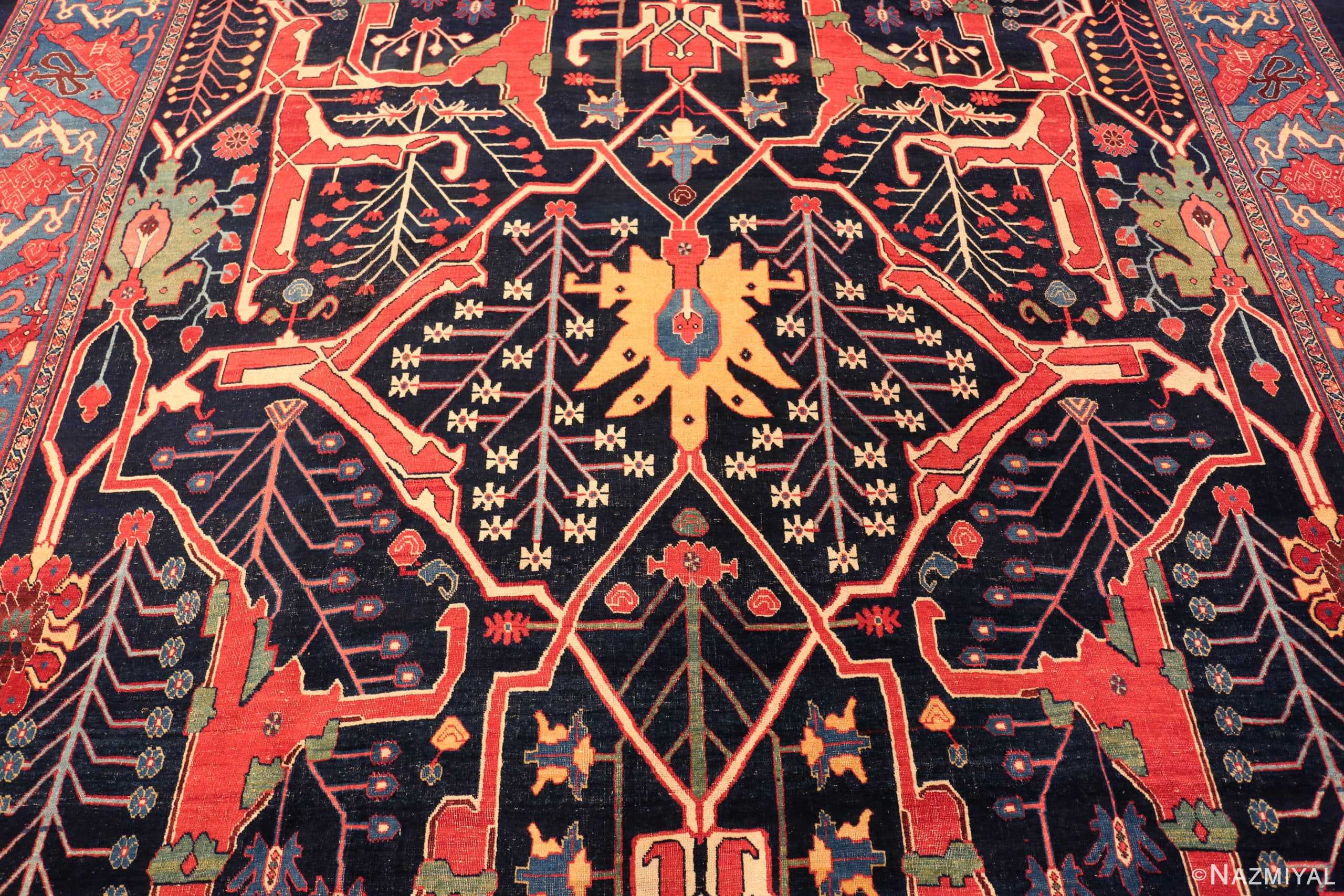 Detail Of Large Persian Garous Bidjar Blue Background Rug 71343 by Nazmiyal Antique Rugs