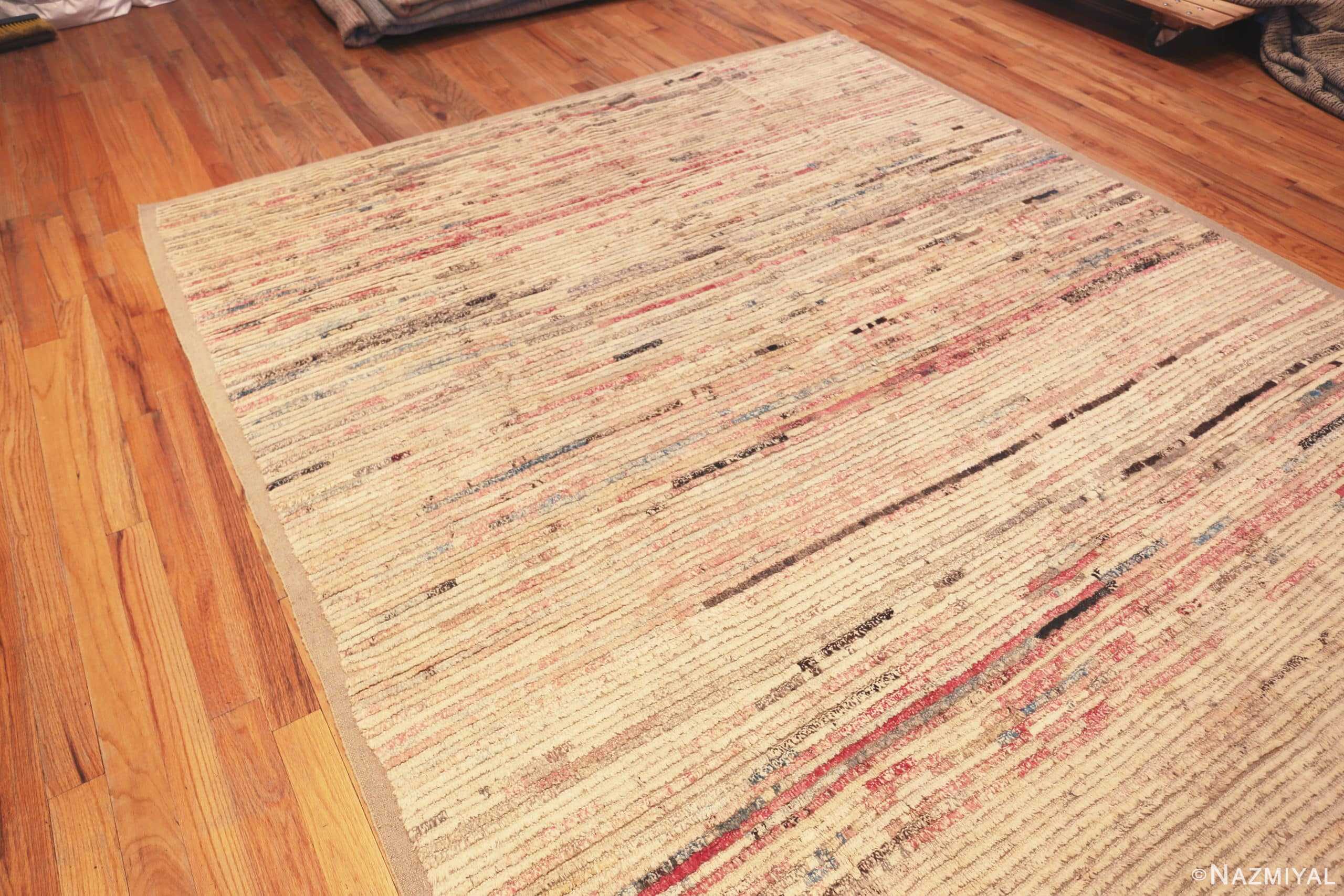 Side Of Beige And Coral Modern Distressed Rug 60935 by Nazmiyal Antique Rugs