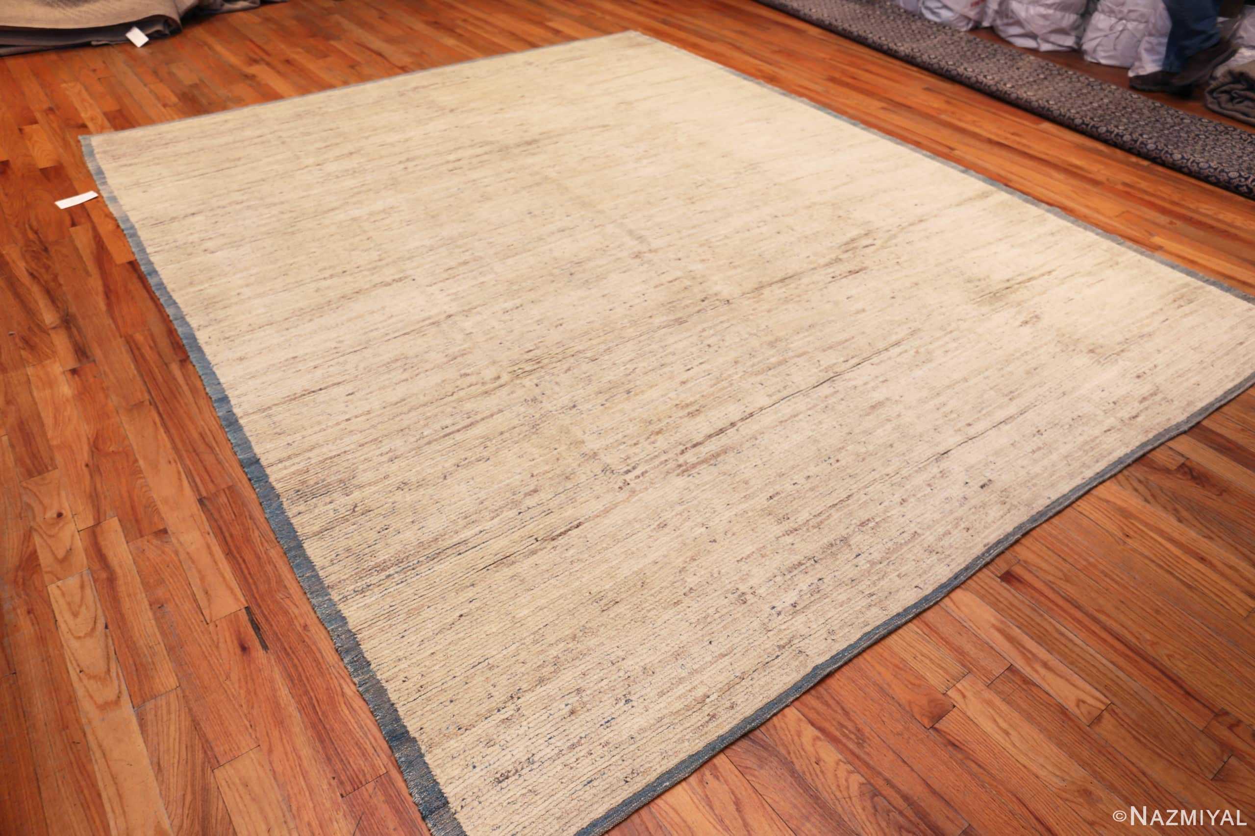 Side Of Room Size Cream Modern Distressed Rug 60939 by Nazmiyal Antique Rugs