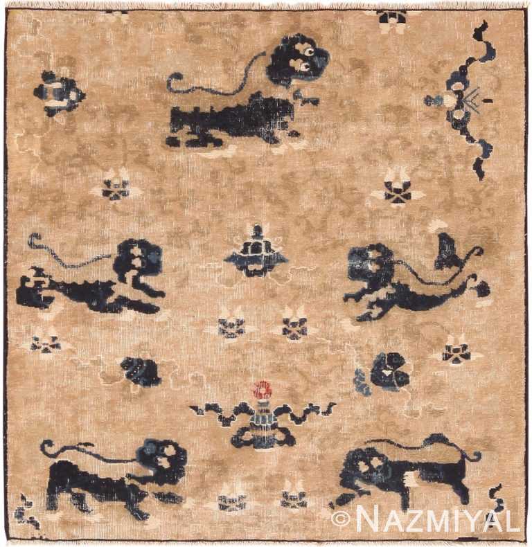 Square Antique Chinese Dragon Design Rug 43138 by Nazmiyal Antique Rugs