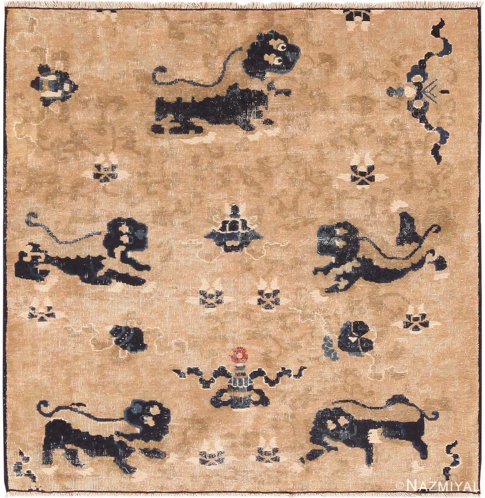 Square Antique Chinese Dragon Design Rug 43138 by Nazmiyal Antique Rugs