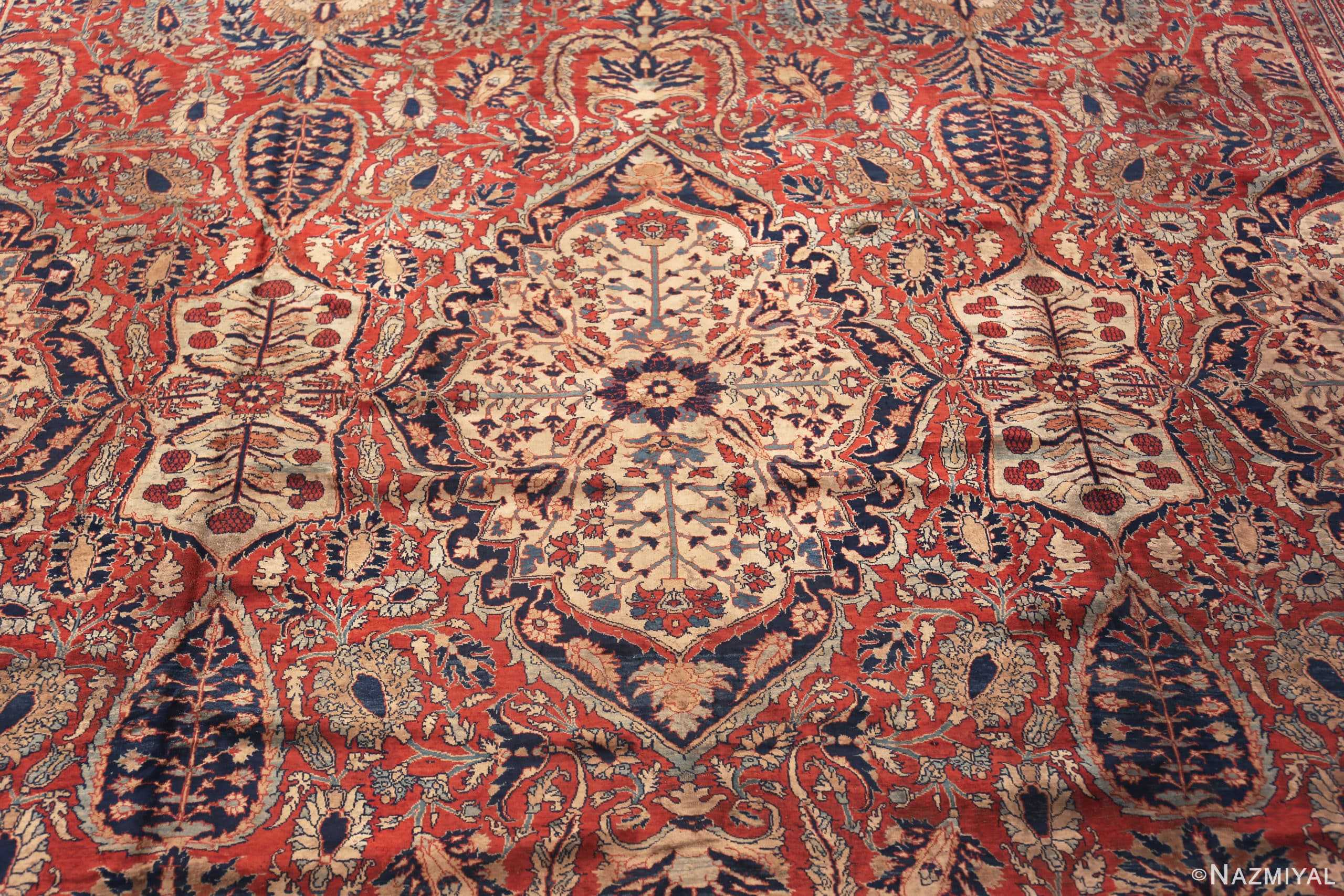Detail Of Fine Antique Persian Silk Heriz Carpet 47239 by Nazmiyal Antique Rugs