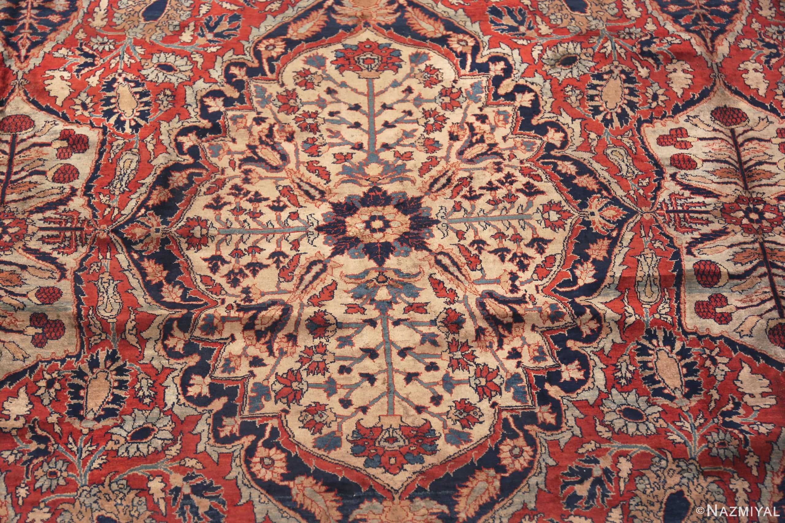 Details Of Fine Antique Persian Silk Heriz Carpet 47239 by Nazmiyal Antique Rugs