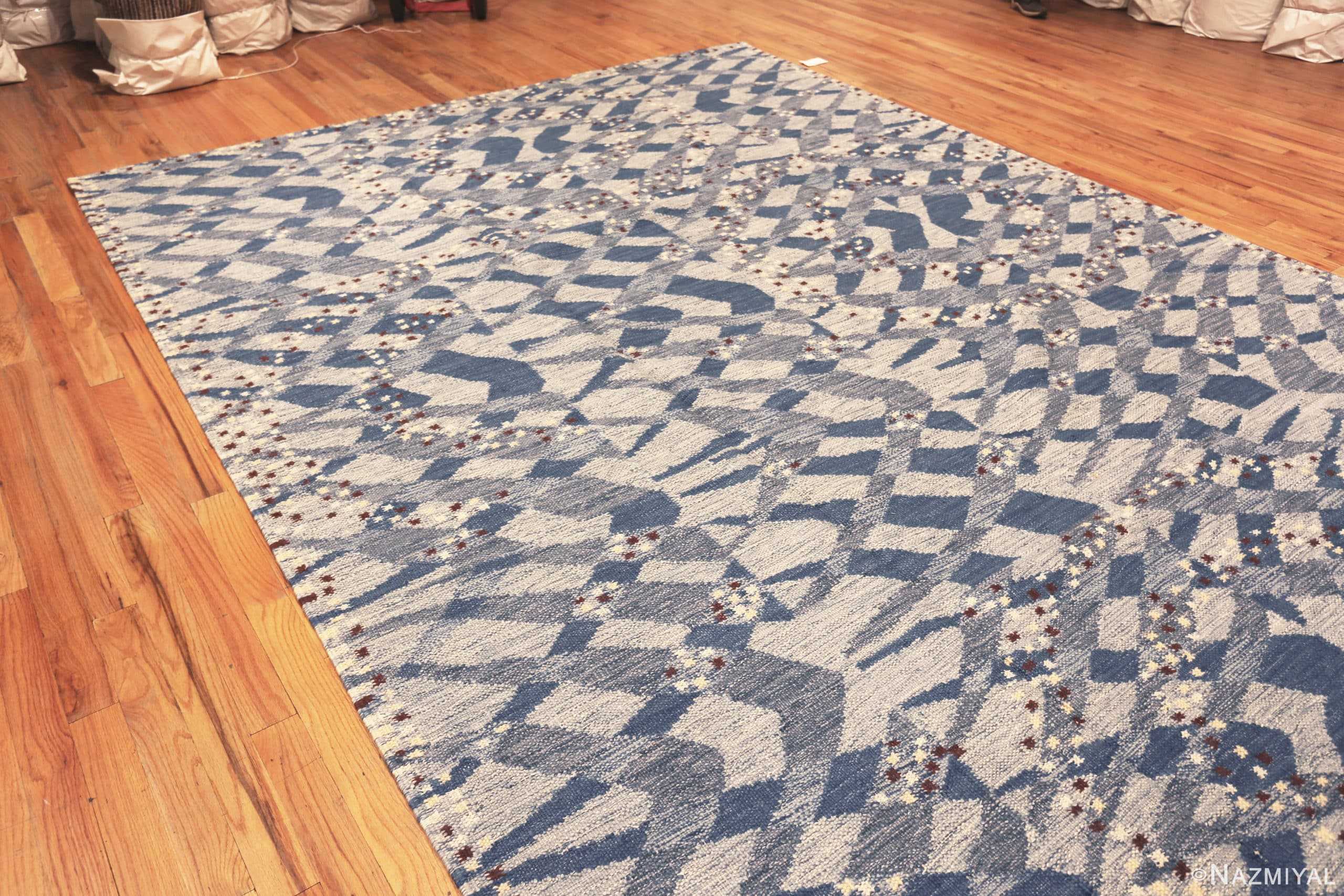 Side Of Magnificent Swedish Inspired Blue Area Rug 60895 by Nazmiyal Antique Rugs