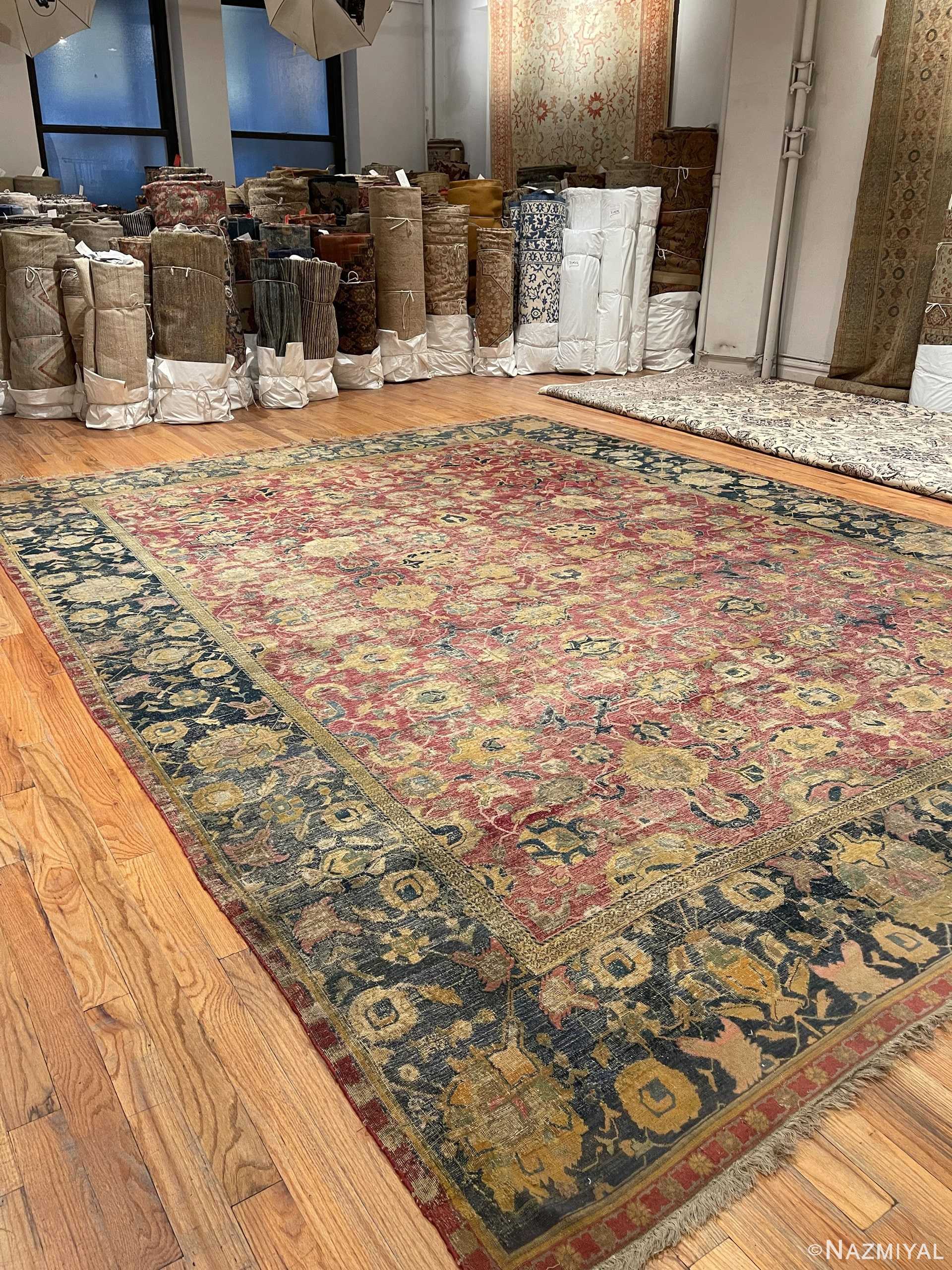 Side Of Rare 17th Century Large Antique Persian Isfahan Rug 70804 by Nazmiyal Antique Rugs