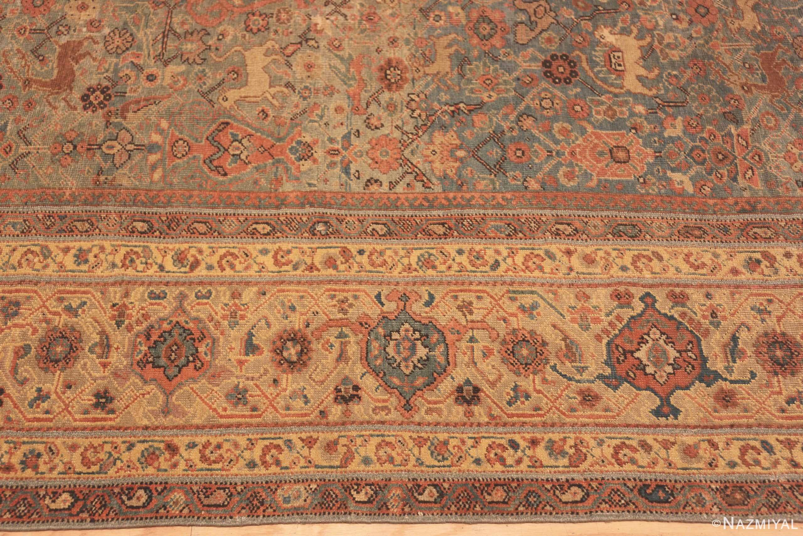 Border Of Large Antique Persian Animal Design Sultanabad Rug 71476 by Nazmiyal Antique Rugs