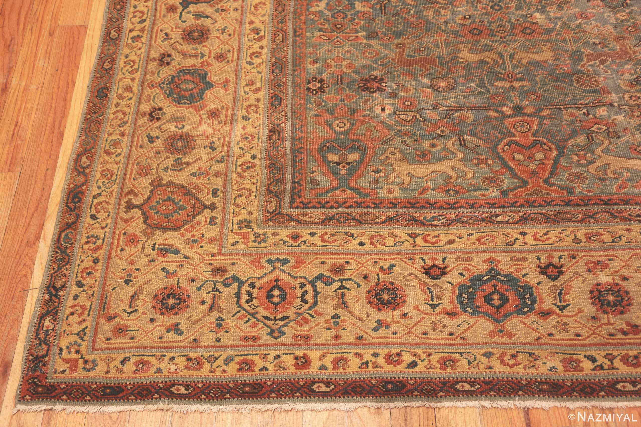 Corner Of Large Antique Persian Animal Design Sultanabad Rug 71476 by Nazmiyal Antique Rugs