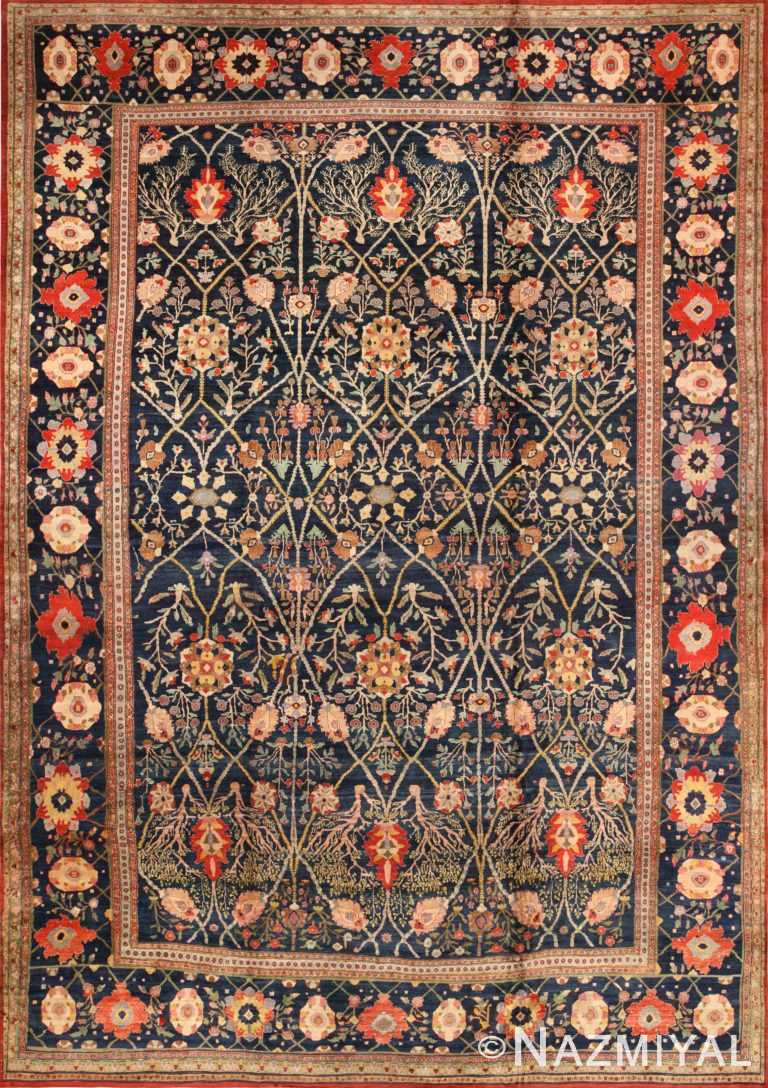 Oversized Navy Blue Antique Indian Agra Rug 71249 by Nazmiyal Antique Rugs