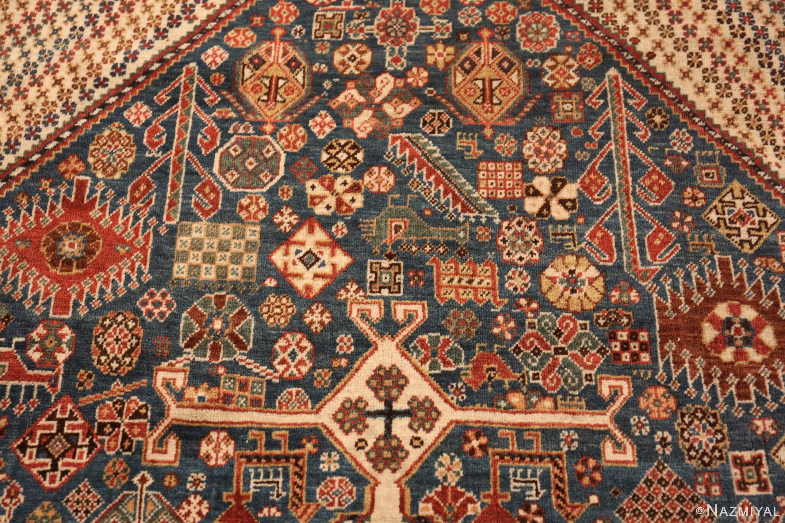 Texture Of Blue Background Antique Persian Qashqai Rug 71457 by Nazmiyal Antique Rugs