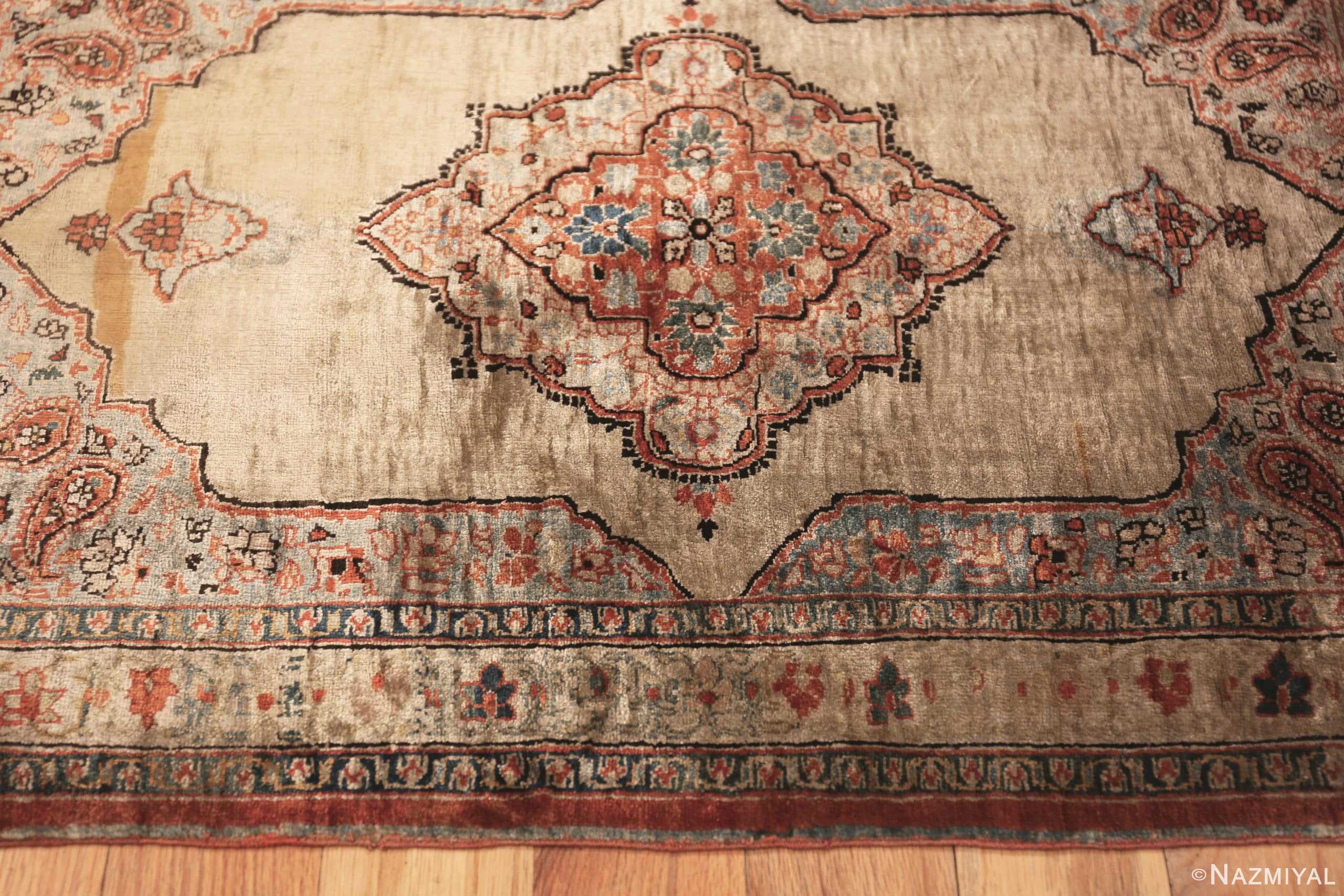 Border Of Antique Silk Persian Tabriz Rug 71488 by Nazmiyal Antique Rugs