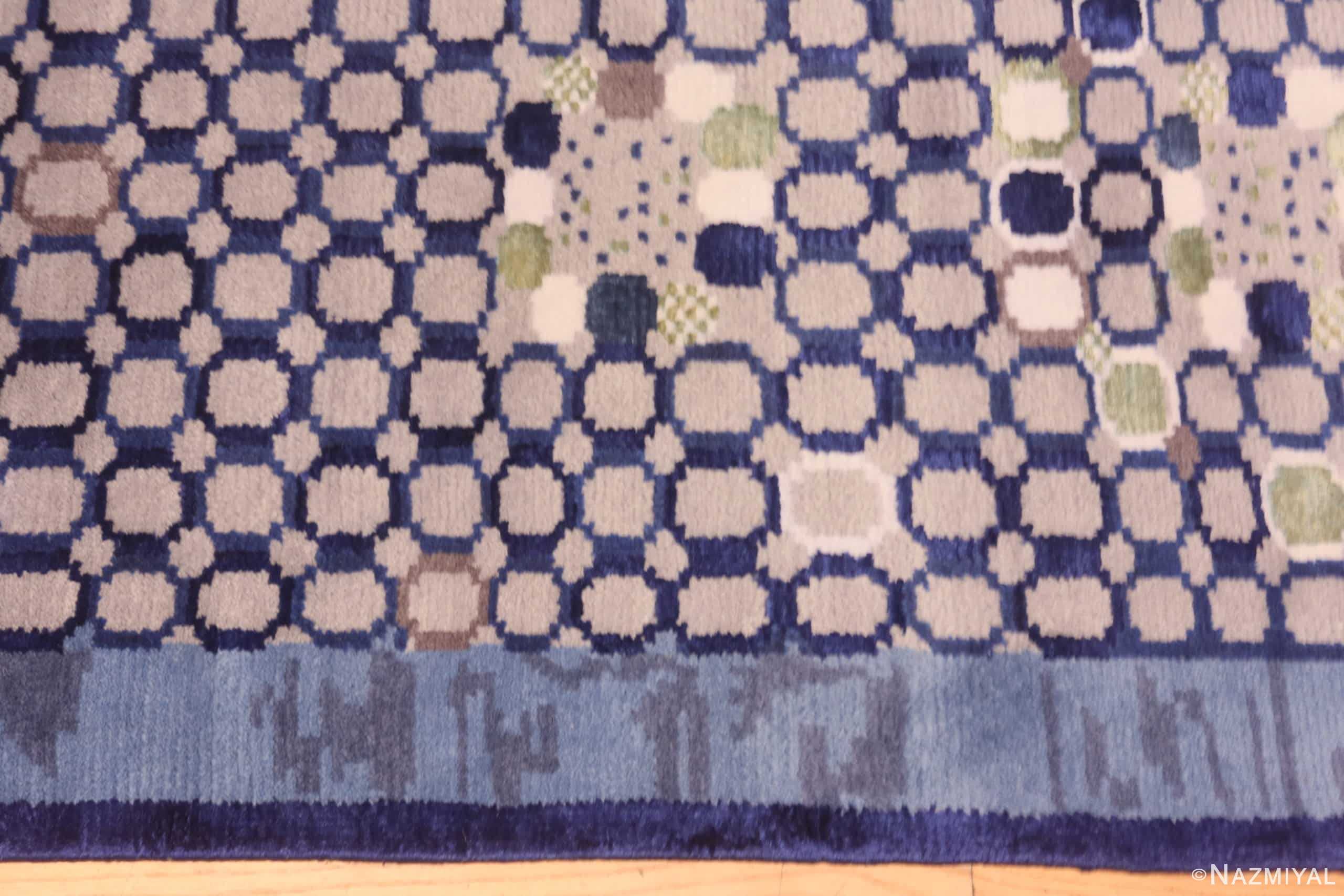 Border Of Shiny Blue Silk And Wool Modern Swedish Style Geometric Rug 60903 by Nazmiyal Antique Rugs