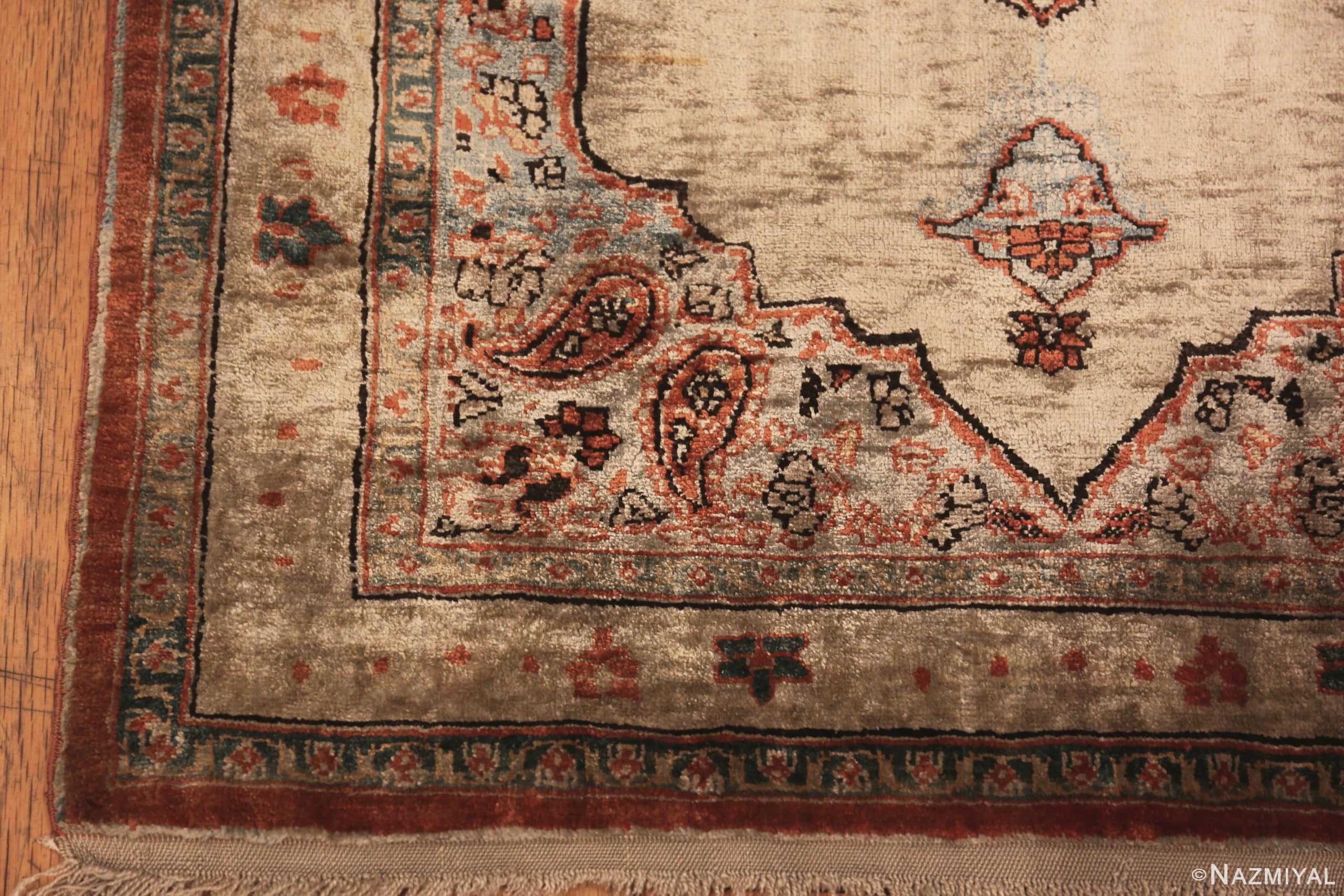 Corner Of Antique Silk Persian Tabriz Rug 71488 by Nazmiyal Antique Rugs