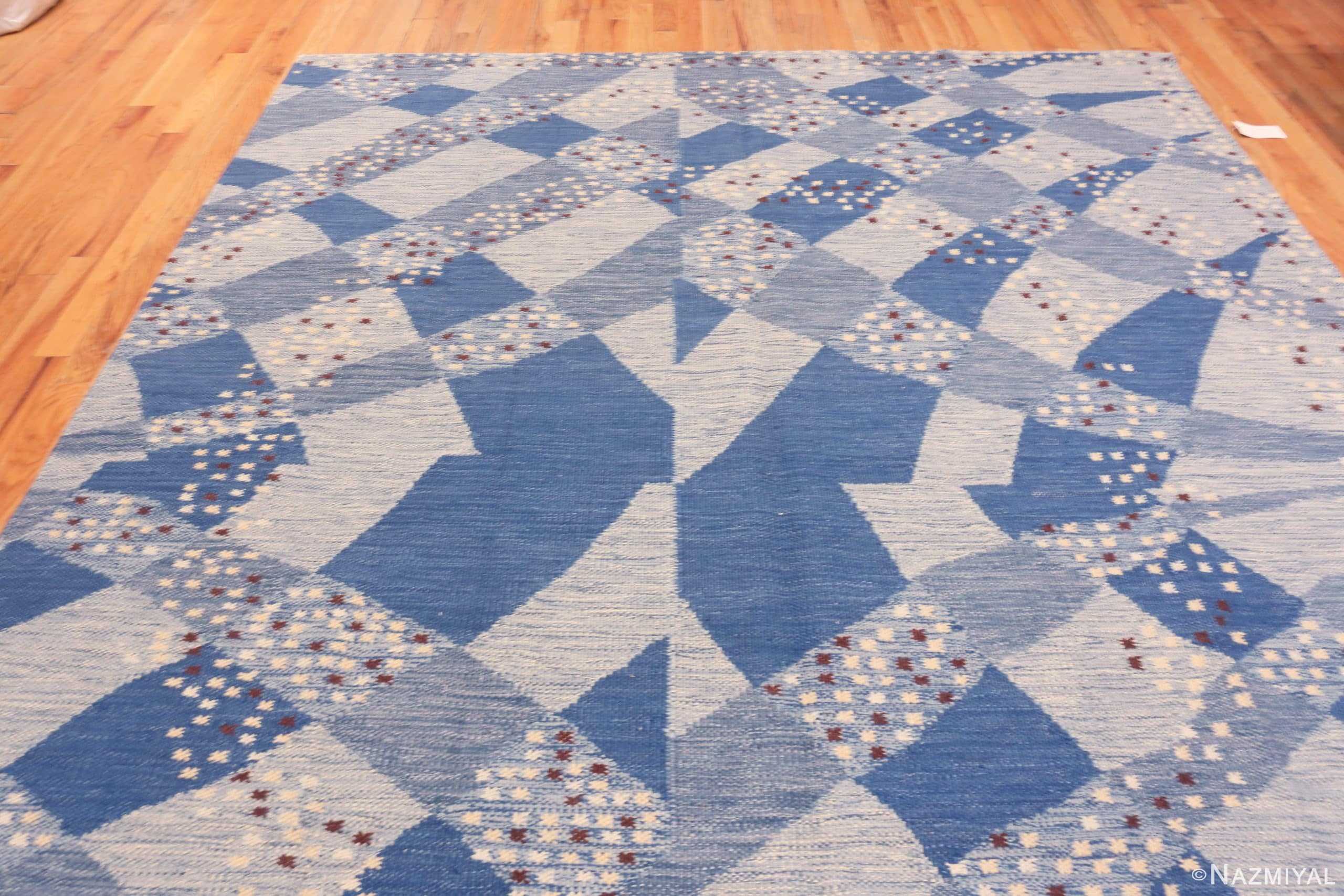 Details Of Blue Silk And Wool Modern Swedish Design Area Rug 60911 by Nazmiyal Antique Rugs