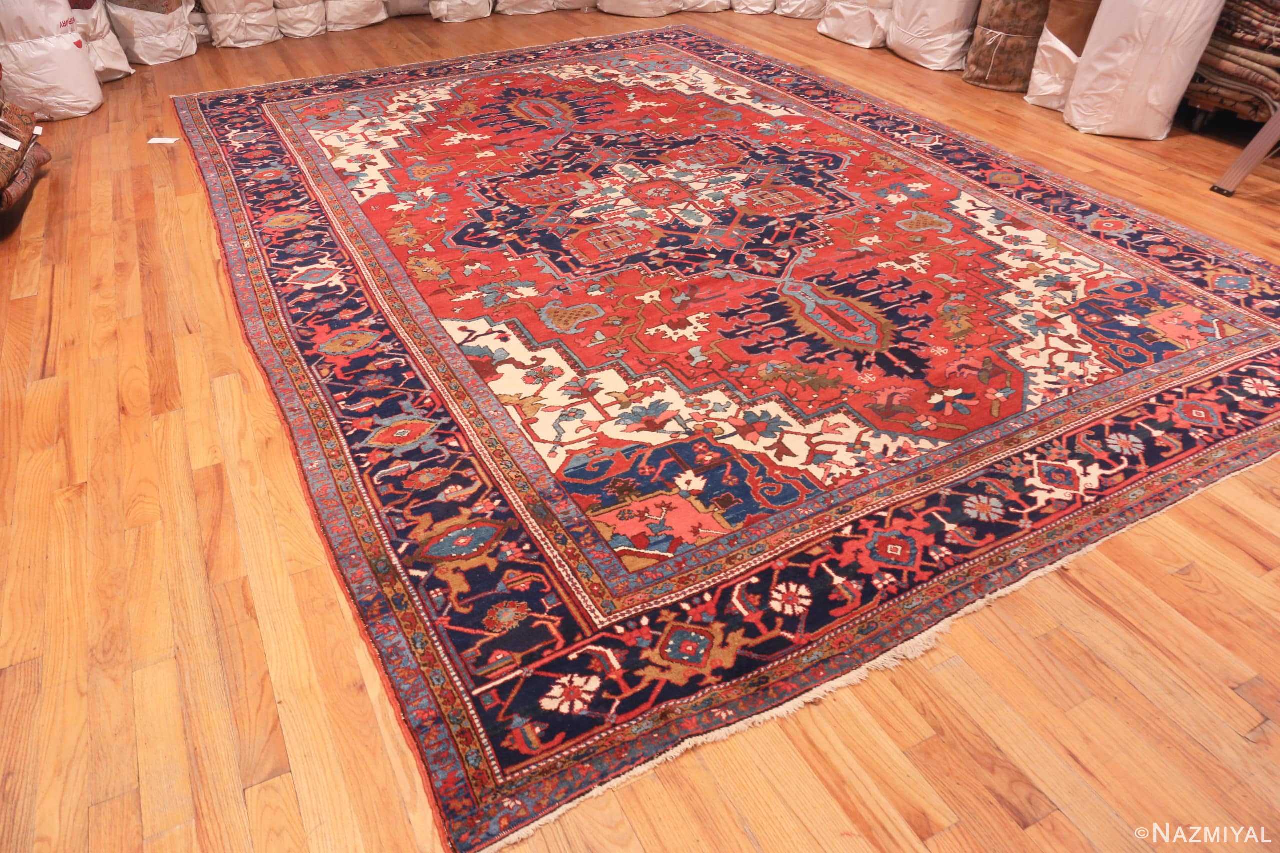 Side Of Vibrant Large Antique Persian Heriz Area Rug 71128 by Nazmiyal Antique Rugs
