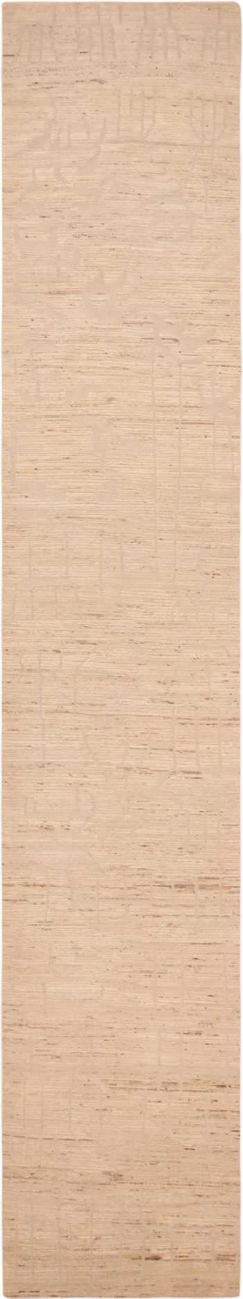 Cream Color Modern Moroccan Style Runner Rug 61063 by Nazmiyal Antique Rugs