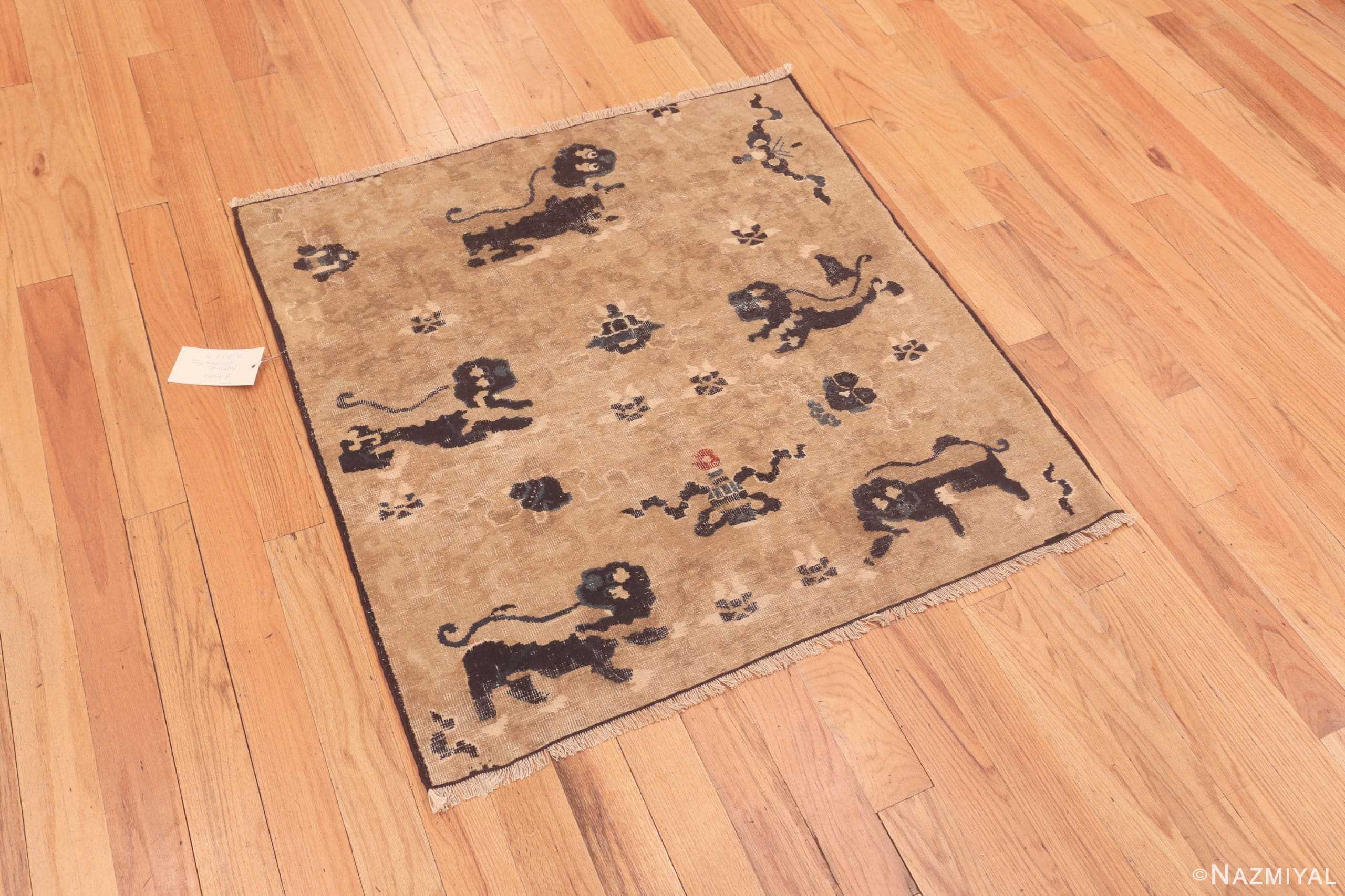 Side Of Square Antique Chinese Dragon Design Rug 43138 by Nazmiyal Antique Rugs