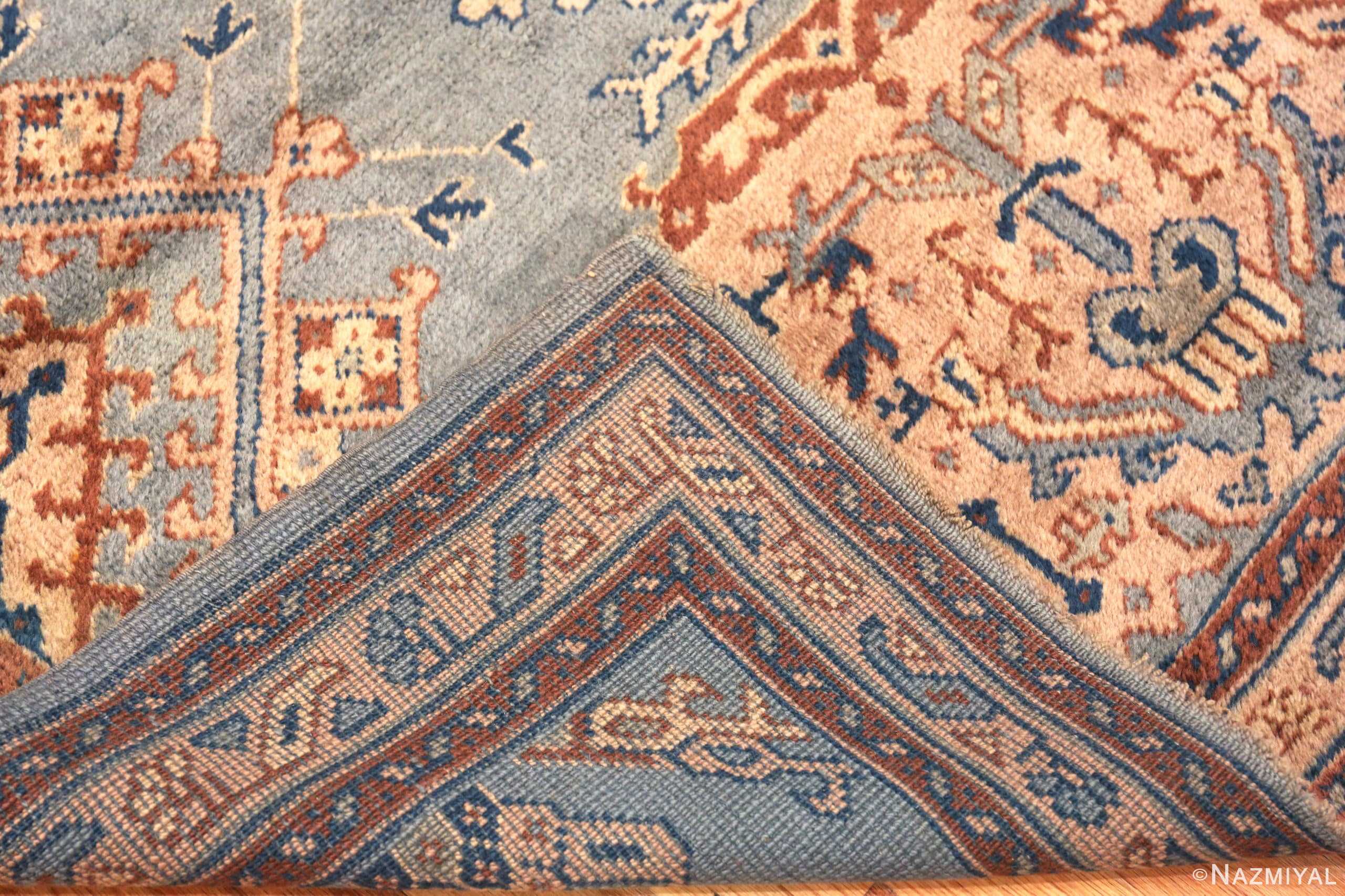 Weave Of Blue Background Antique Turkish Oushak Square Rug 71641 by Nazmiyal Antique Rugs