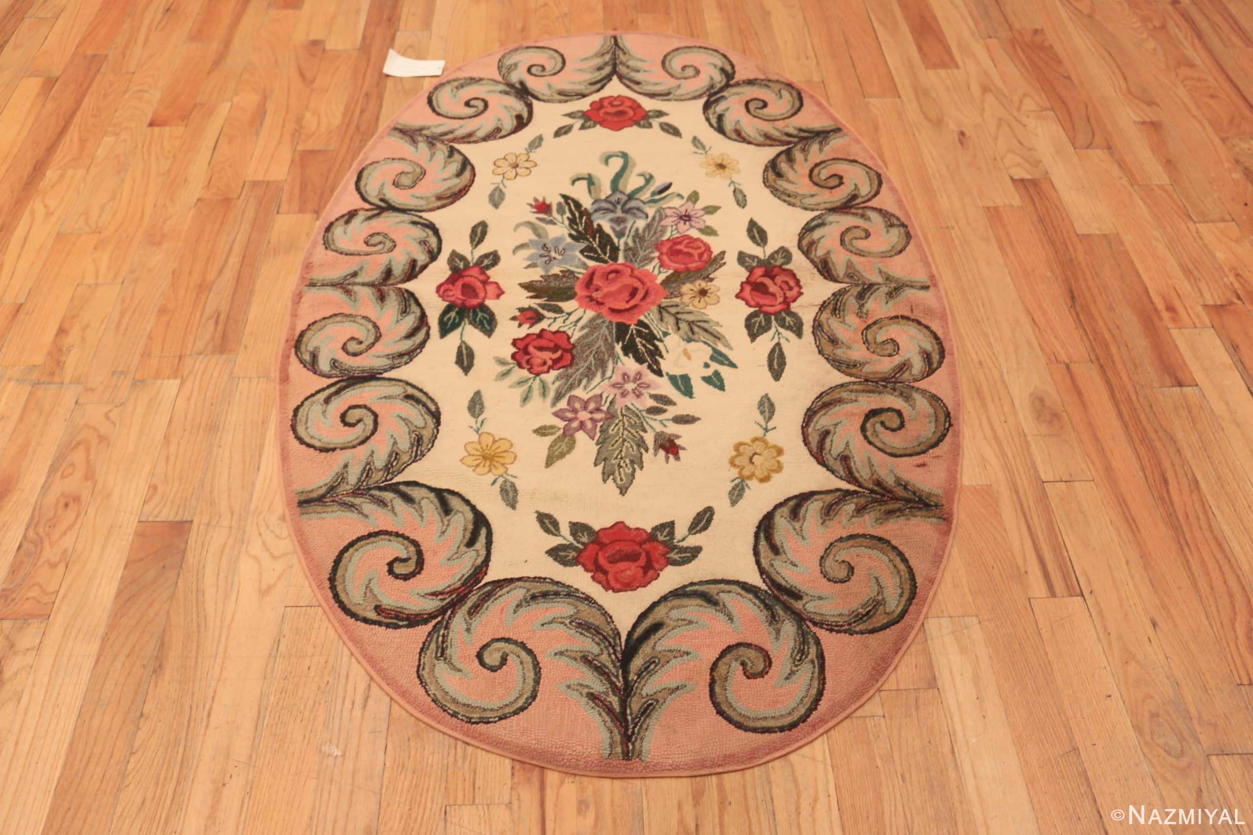 Antique Hooked American Round Oval Rug 1646 Nazmiyal Antique Rugs
