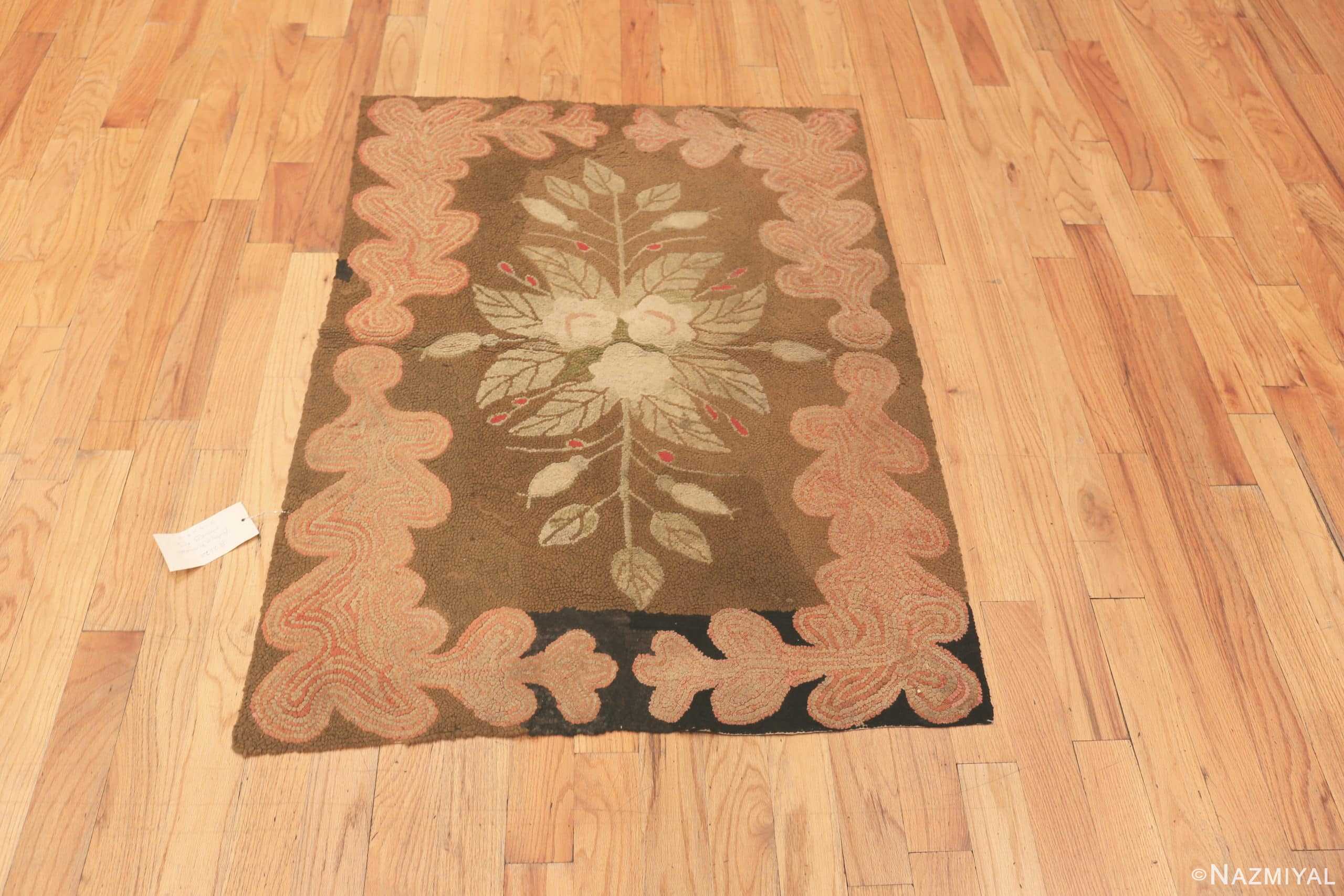 Whole View Of Small Antique Floral Hooked American Rug 2627 by Nazmiyal Antique Rugs