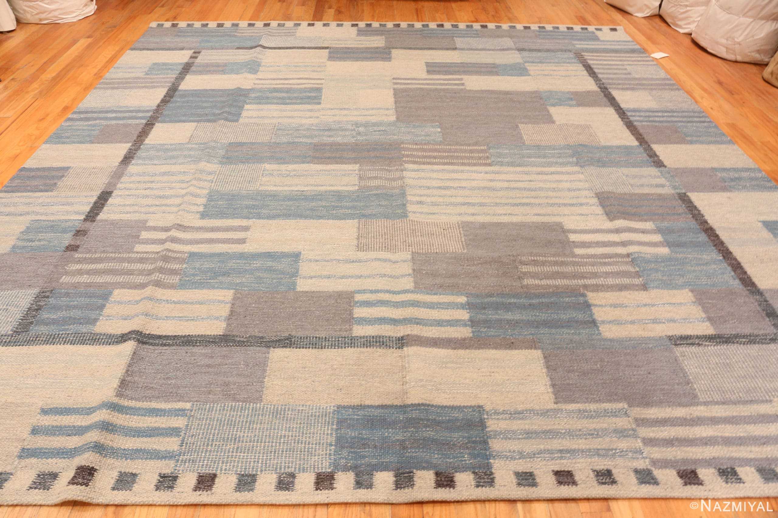 Whole View Of Square Modern Geometric Swedish Inspired Flat Woven Area Rug 60898 by Nazmiyal Antique Rugs